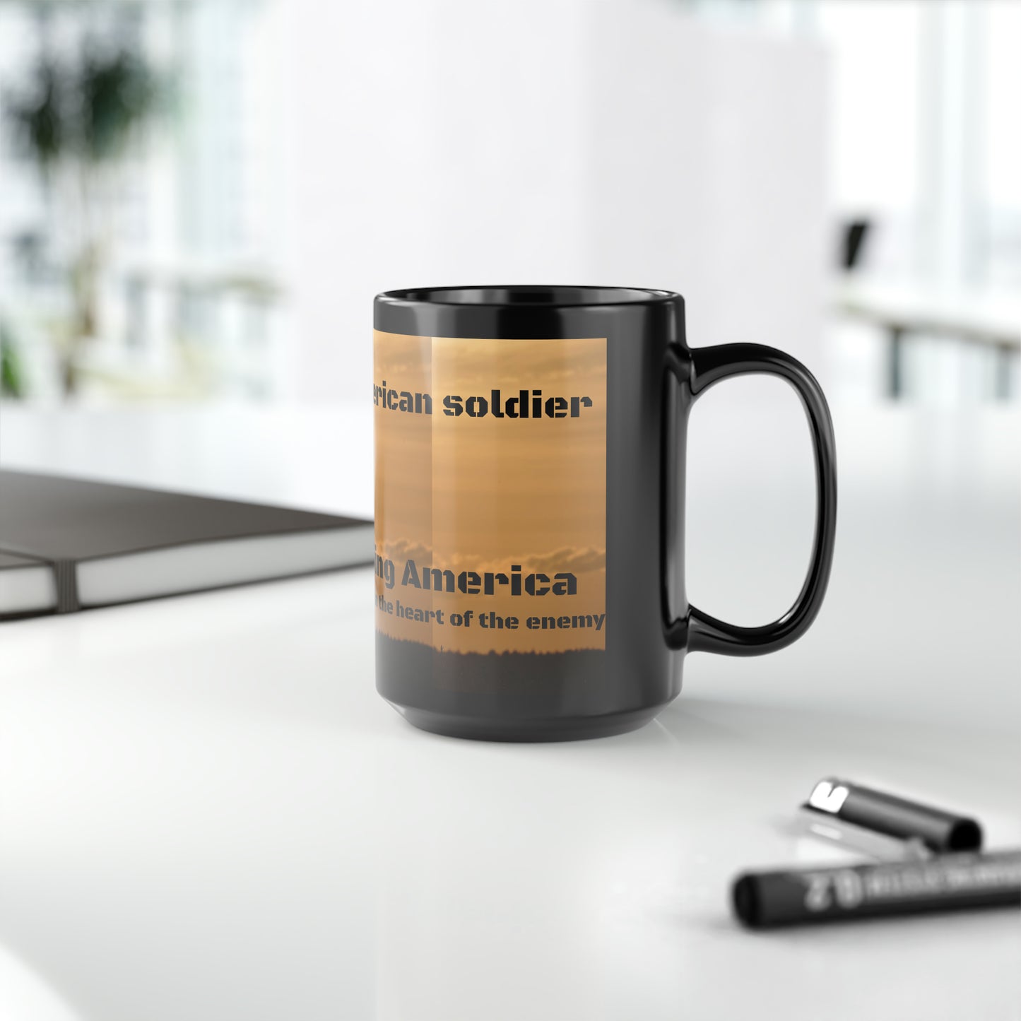 The American soldier Defending America -Black Mug, 15oz (8215720427839)