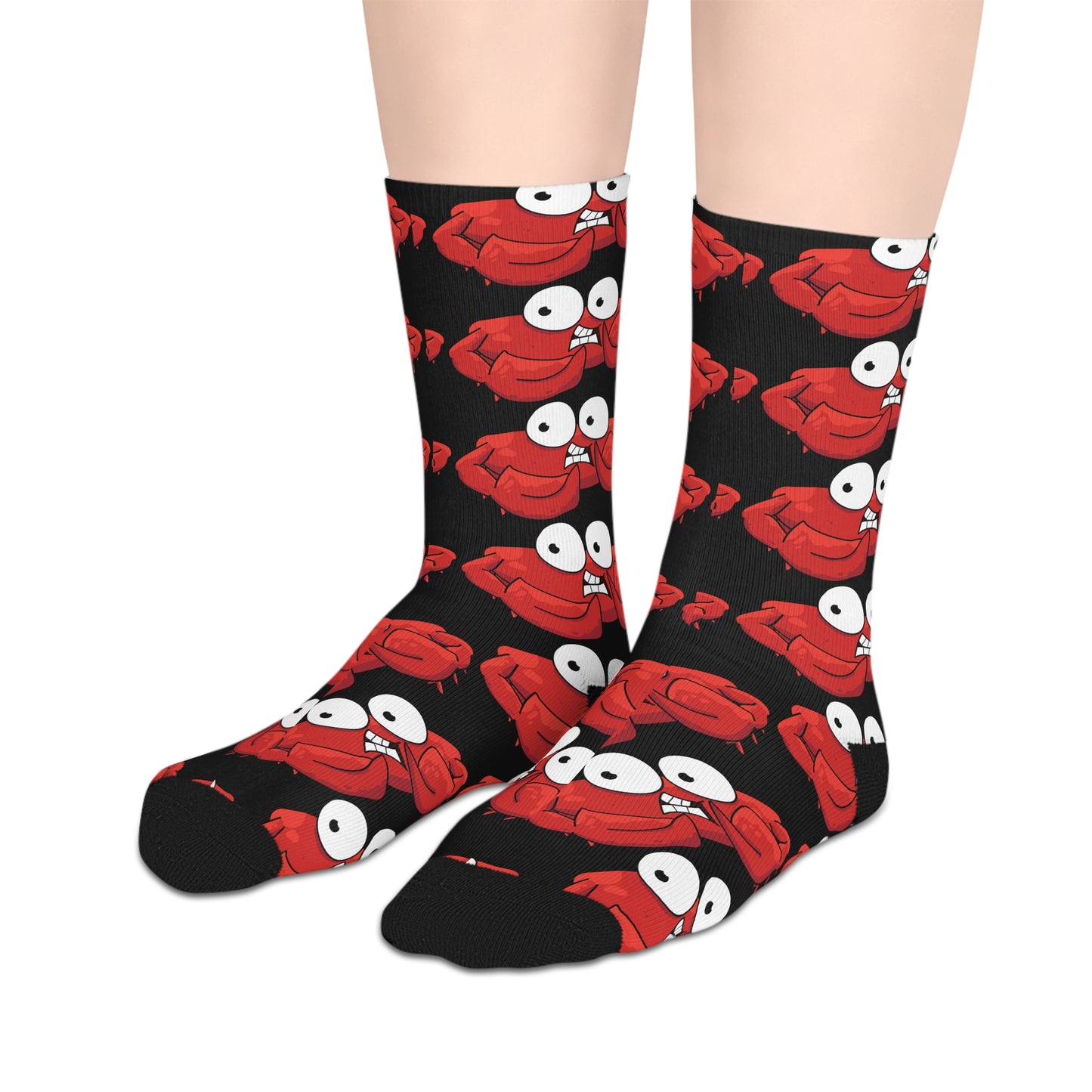 Red crab on black Mid-length Socks (8185593561407)