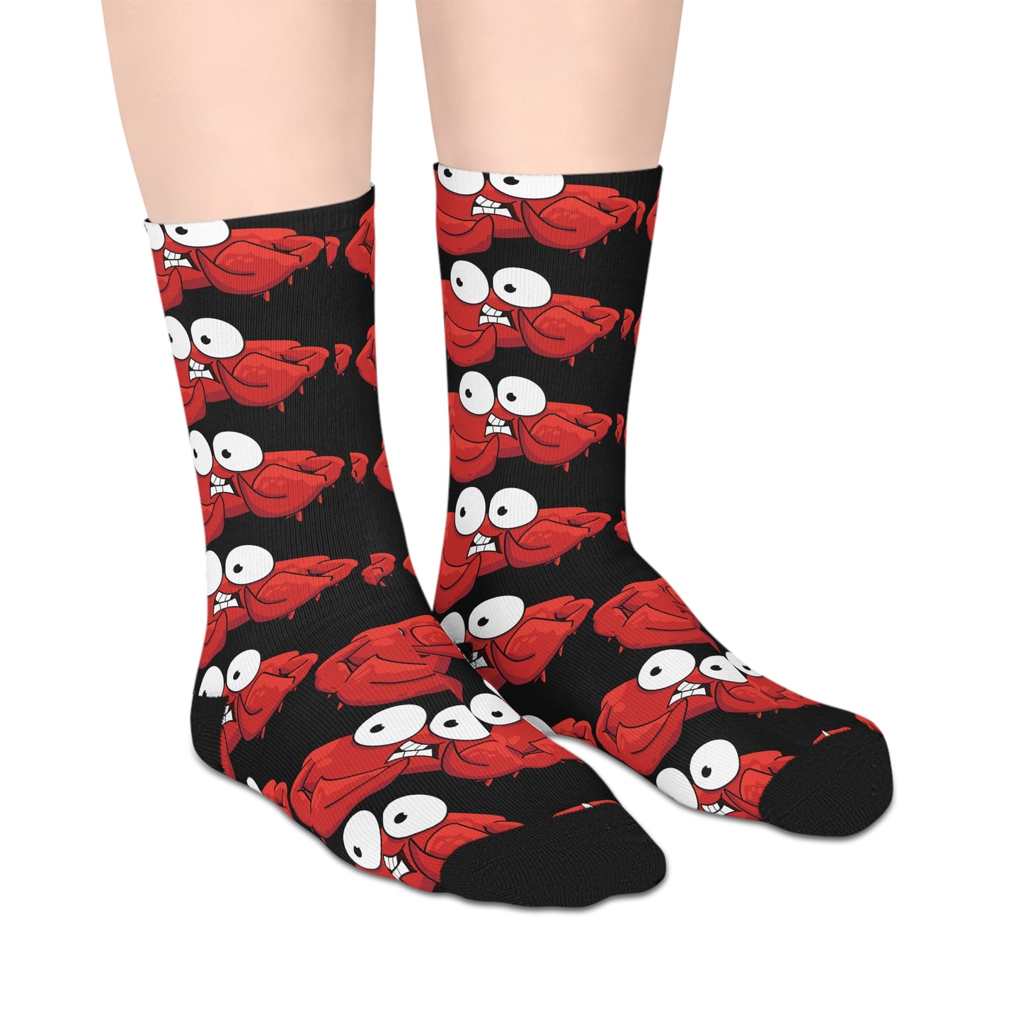 Red crab on black Mid-length Socks (8185593561407)