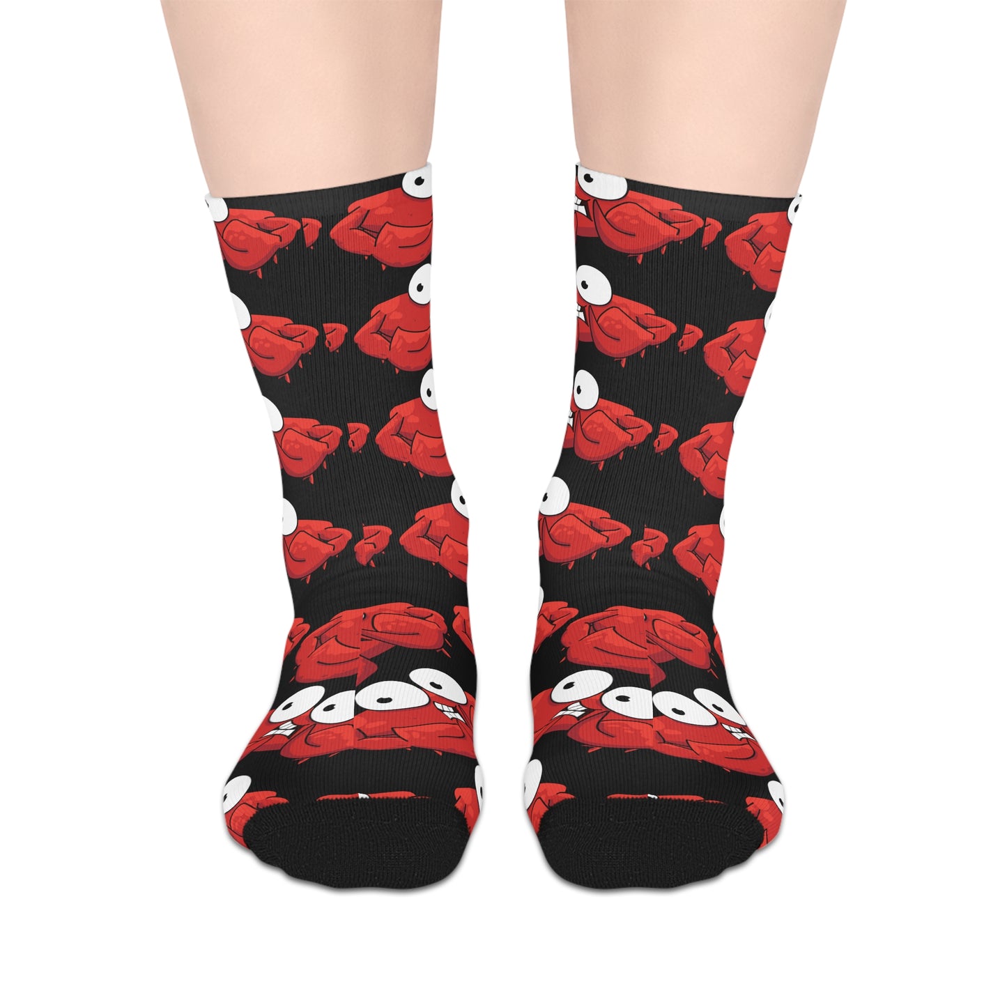 Red crab on black Mid-length Socks (8185593561407)