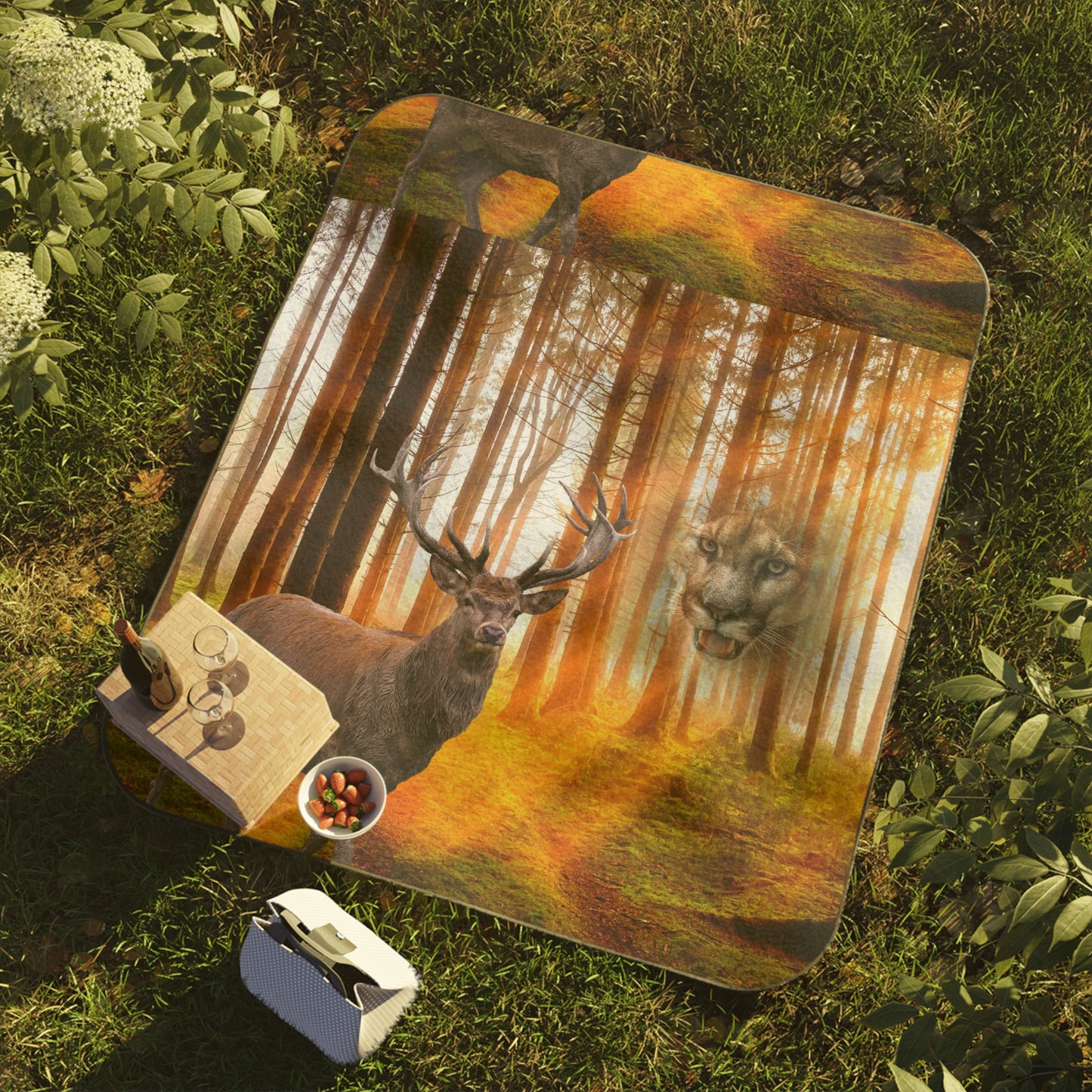 Elk and Cougar Picnic Blanket (8543831523647)