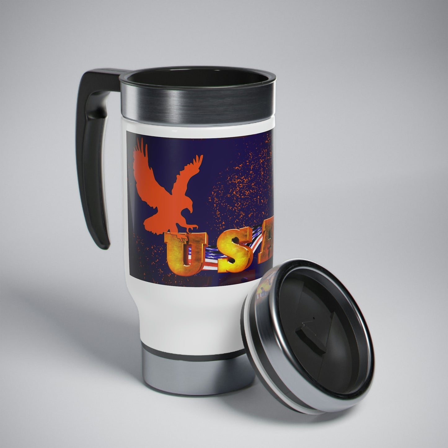 Red eagle - Stainless Steel Travel Mug with Handle, 14oz (8215722131775)