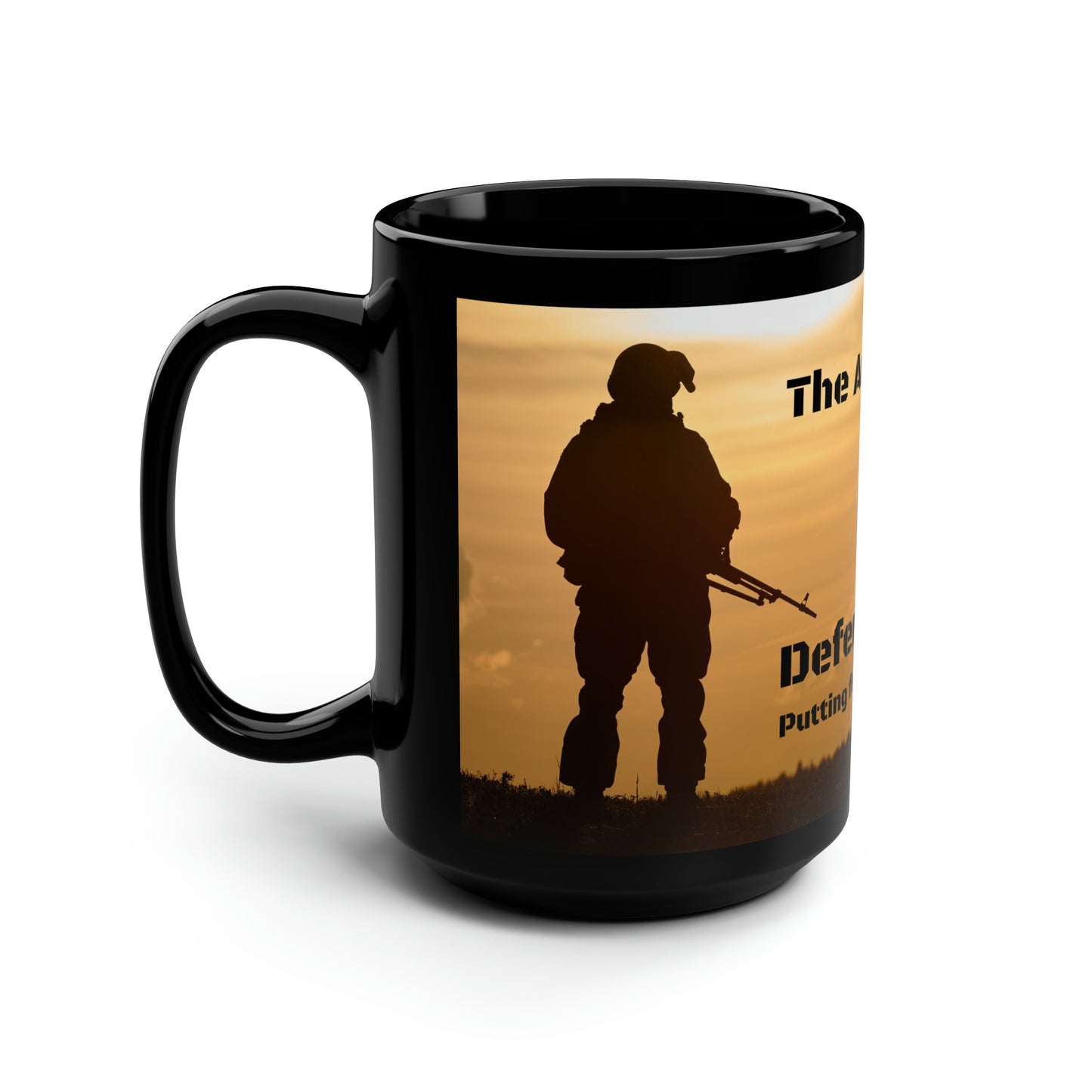 The American soldier    Defending America -Black Mug, 15oz (8215720427839)