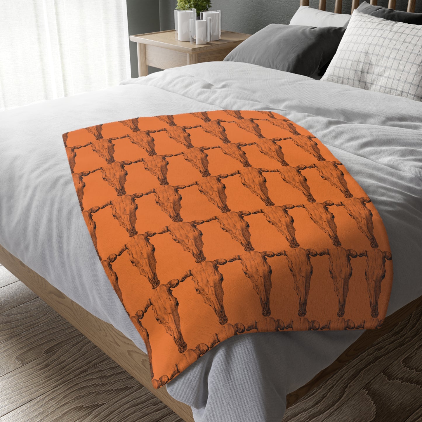 Cow Skull   Velveteen Minky Blanket (Two-sided print) (8543815172415)