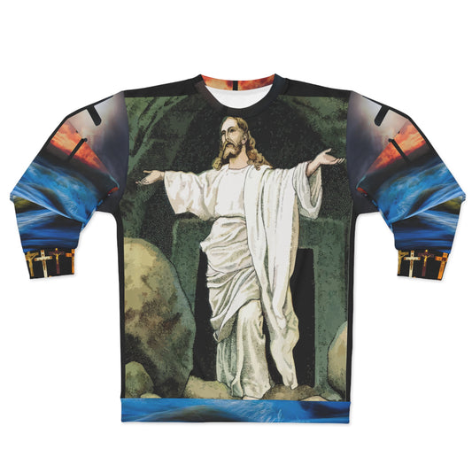 AOP Unisex Sweatshirt Jesus arms spread (8537713344831)