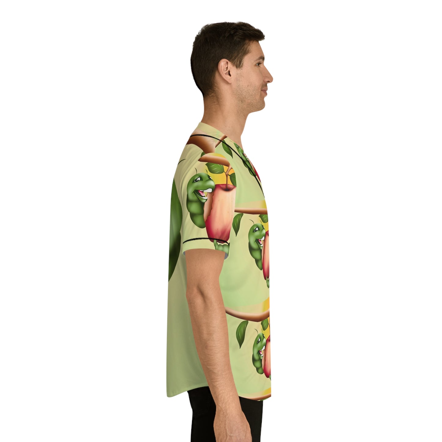 Worm and apple  Men's Baseball Jersey (AOP) (8540468937023)