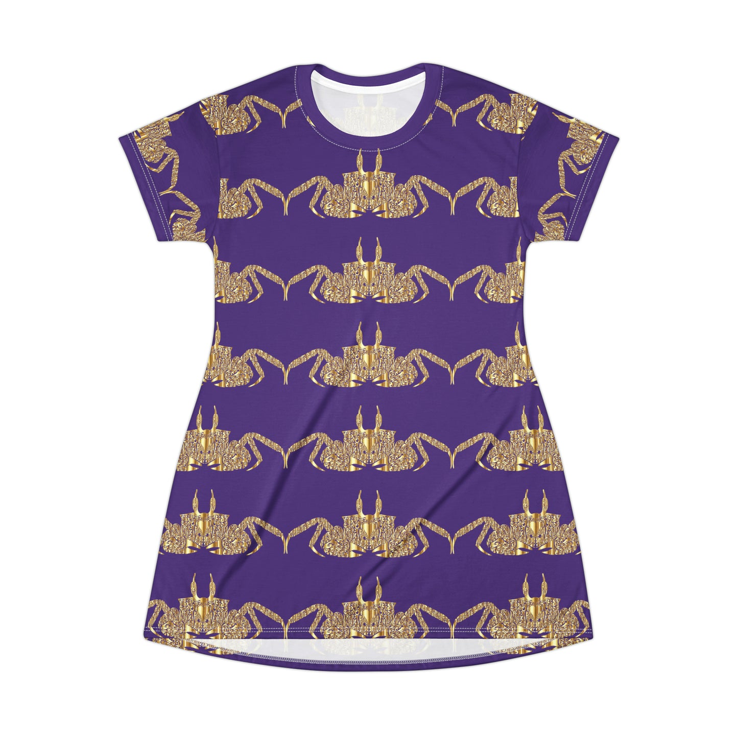 Gold crab on purple  All Over Print T-Shirt Dress (8540598960447)