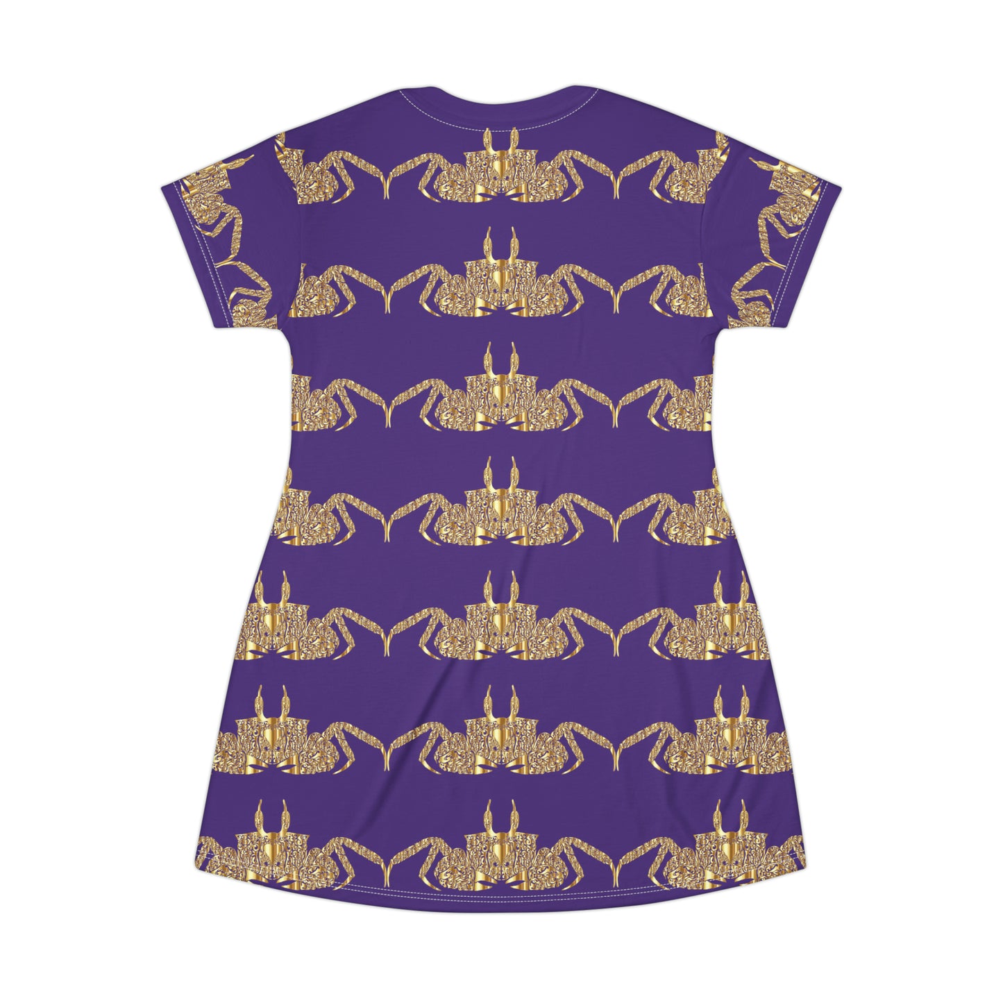 Gold crab on purple  All Over Print T-Shirt Dress (8540598960447)
