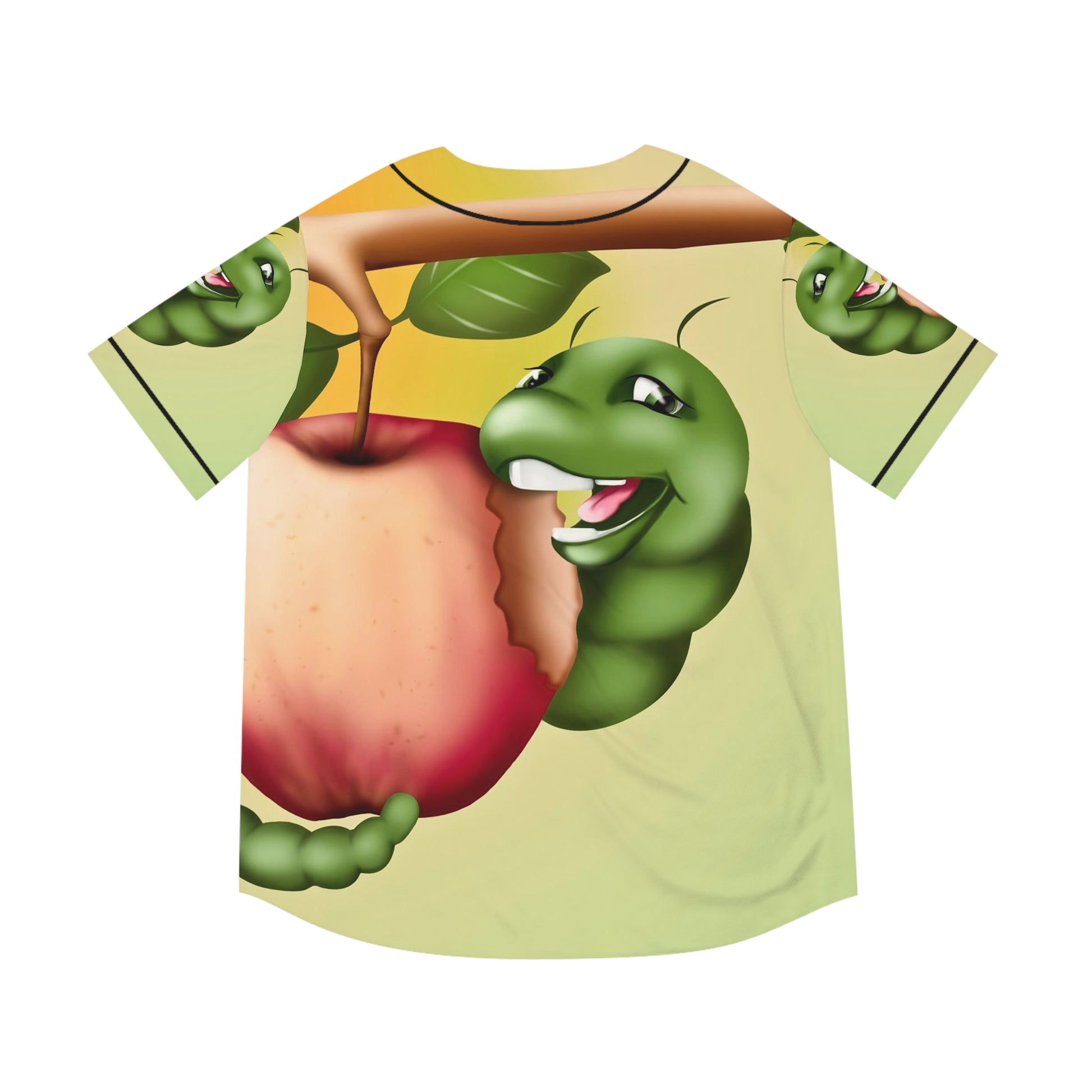 Worm and apple  Men's Baseball Jersey (AOP) (8540468937023)