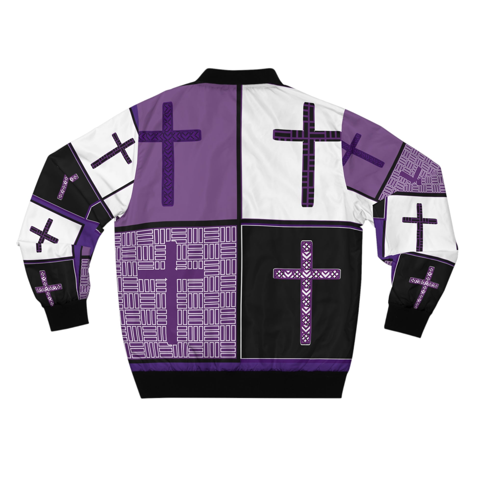 Men's Bomber Jacket (AOP) Purple Cross (8504116576575)