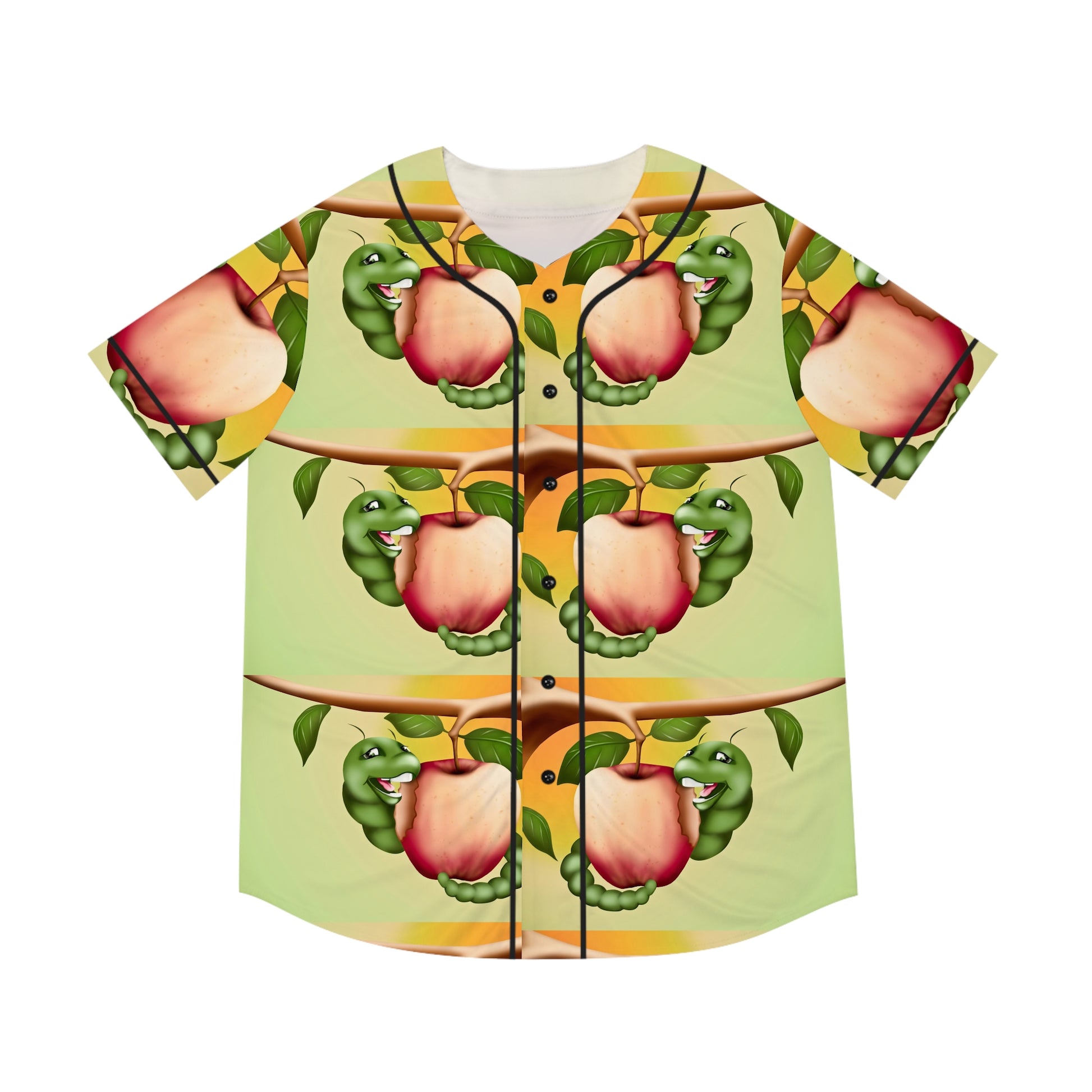 Worm and apple  Men's Baseball Jersey (AOP) (8540468937023)
