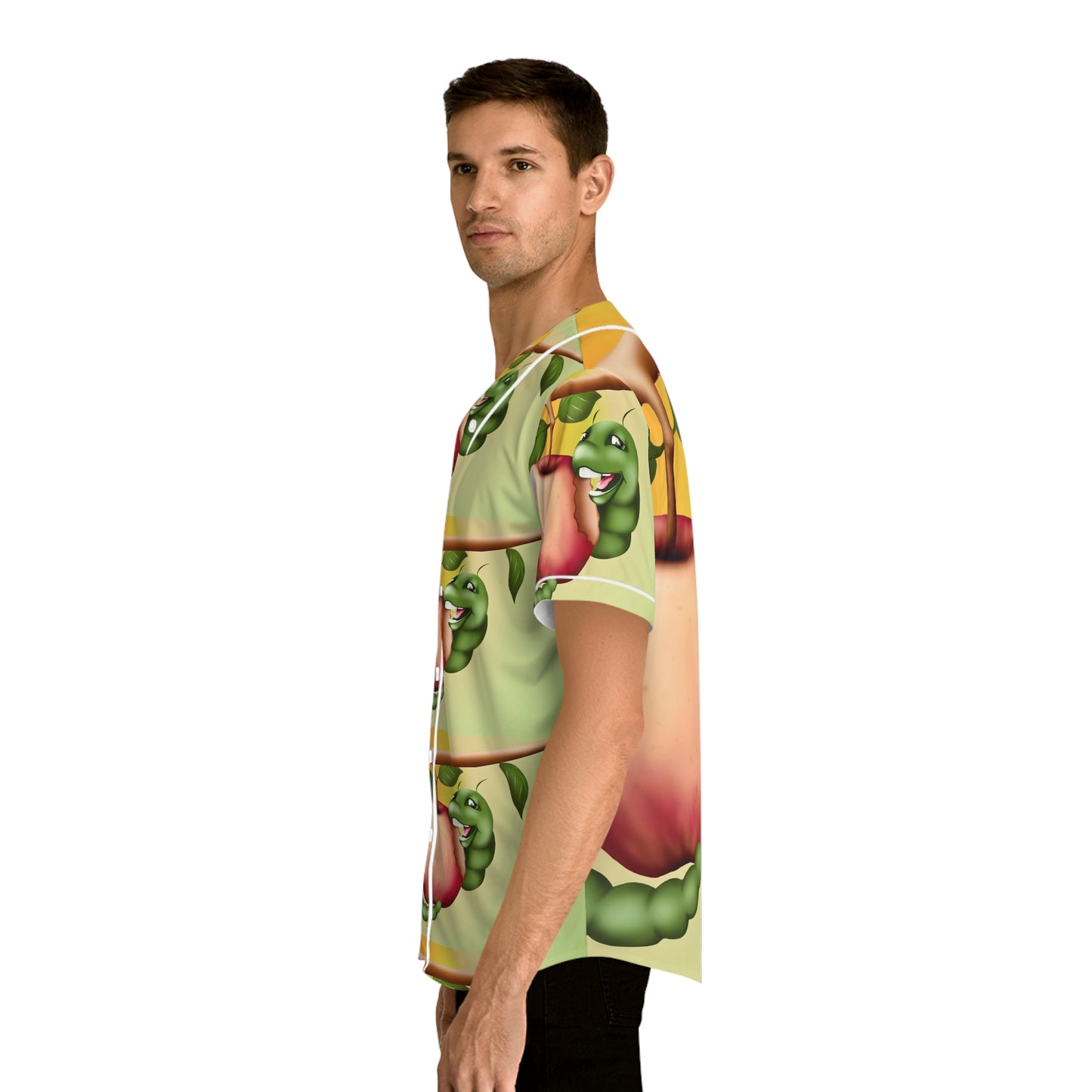 Worm and apple  Men's Baseball Jersey (AOP) (8540468937023)