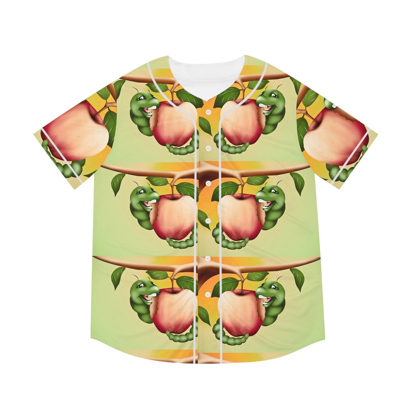 Worm and apple  Men's Baseball Jersey (AOP) (8540468937023)