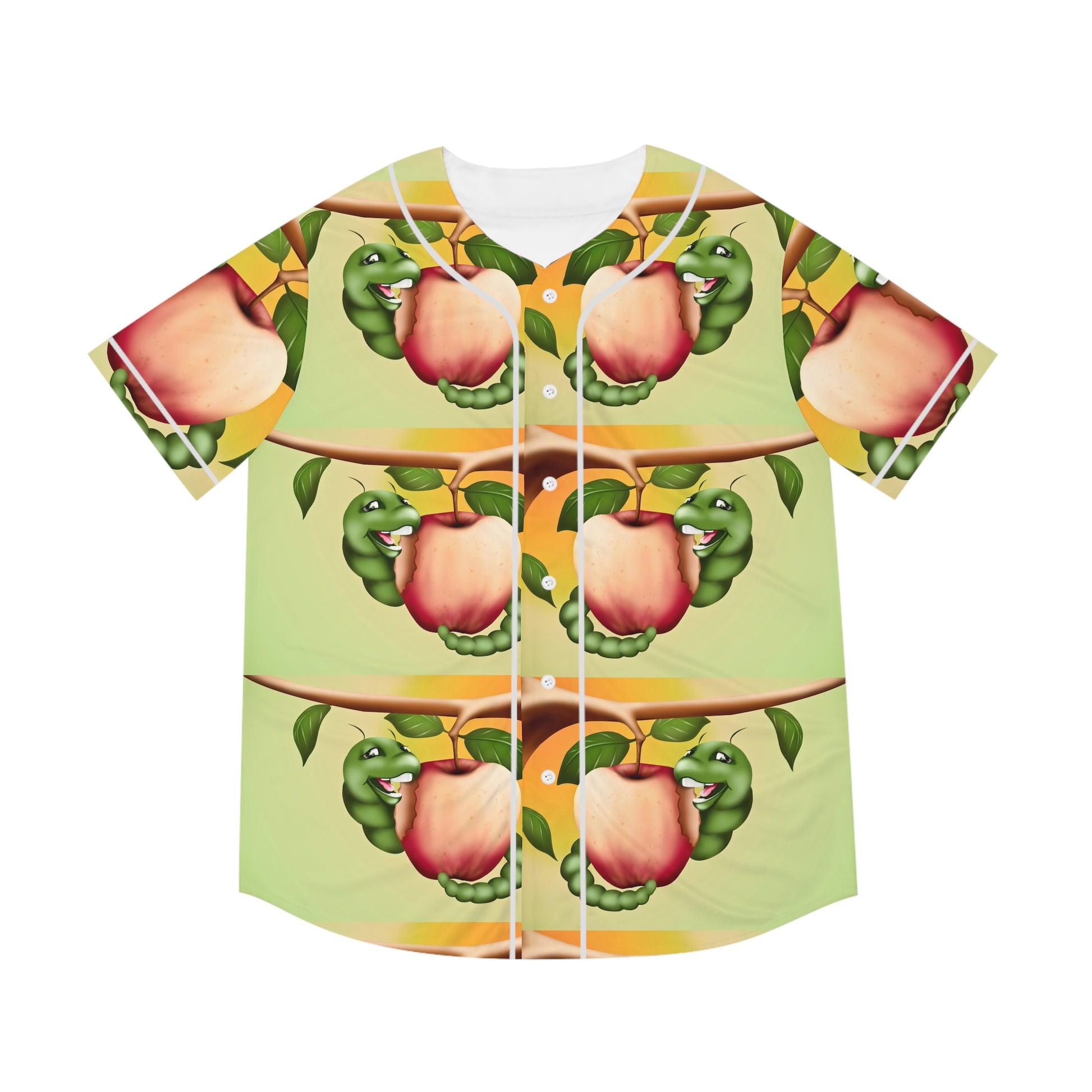 Worm and apple  Men's Baseball Jersey (AOP) (8540468937023)