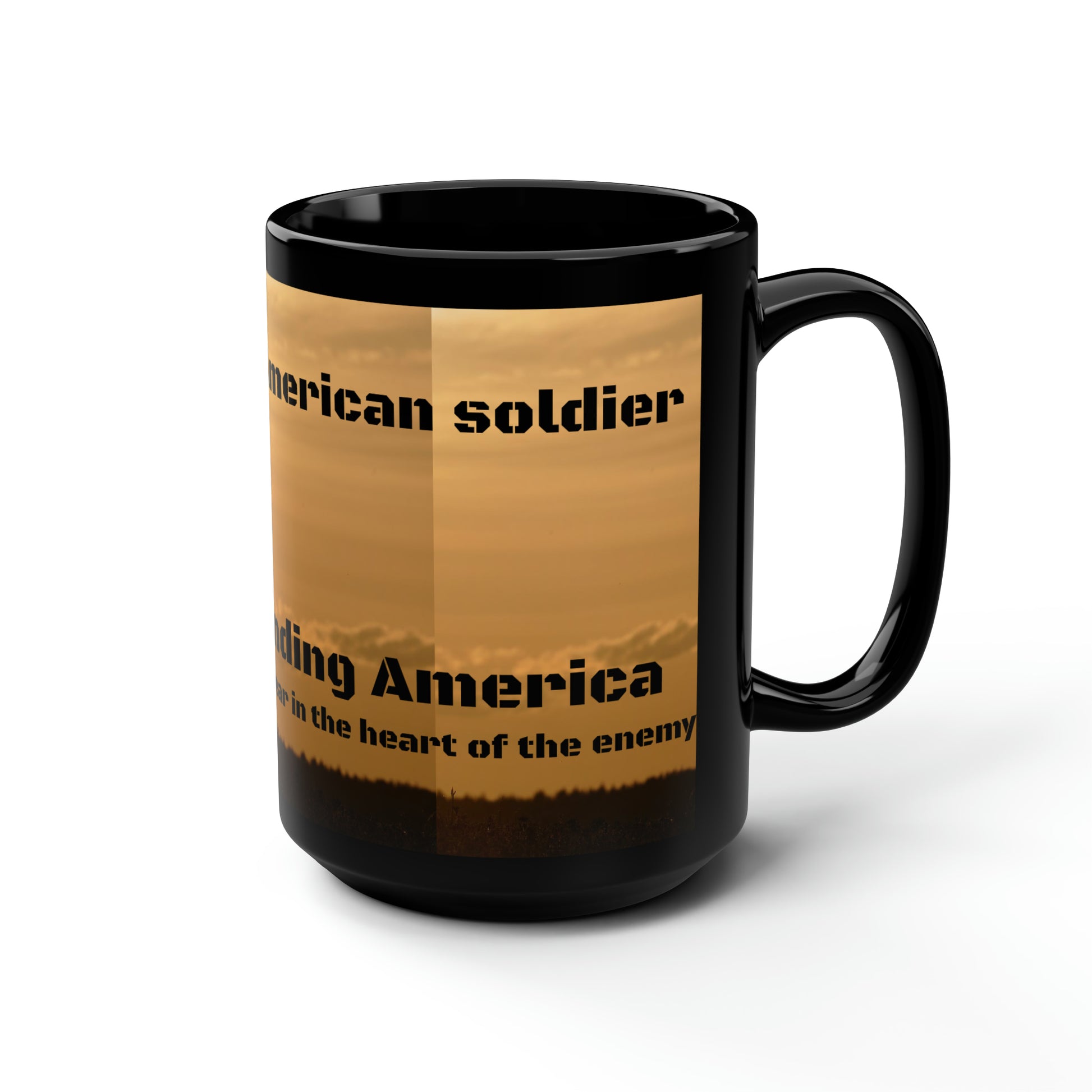 The American soldier    Defending America -Black Mug, 15oz (8215720427839)