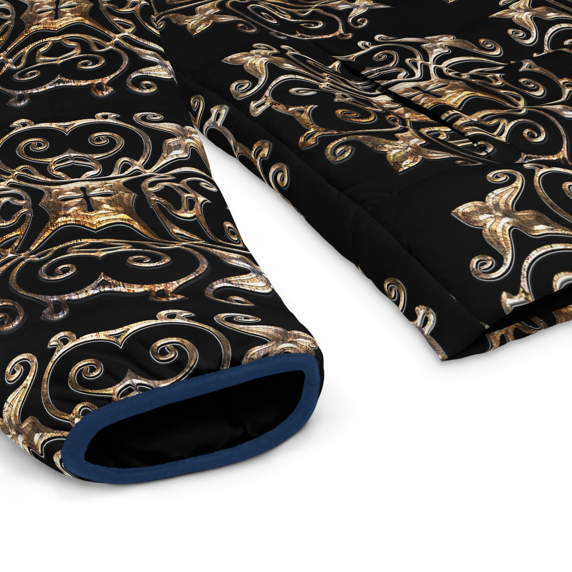 Black and Gold  Men's Puffer Jacket (AOP) (8507708047679)