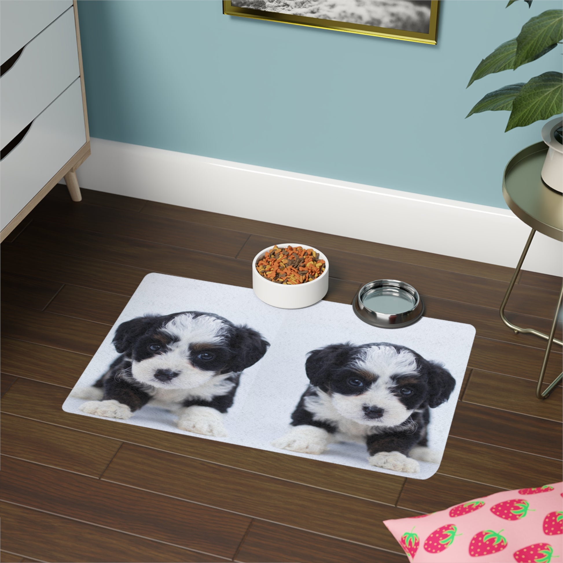 Pet Food Mat (12x18)  Black and white pup (8534815473983)