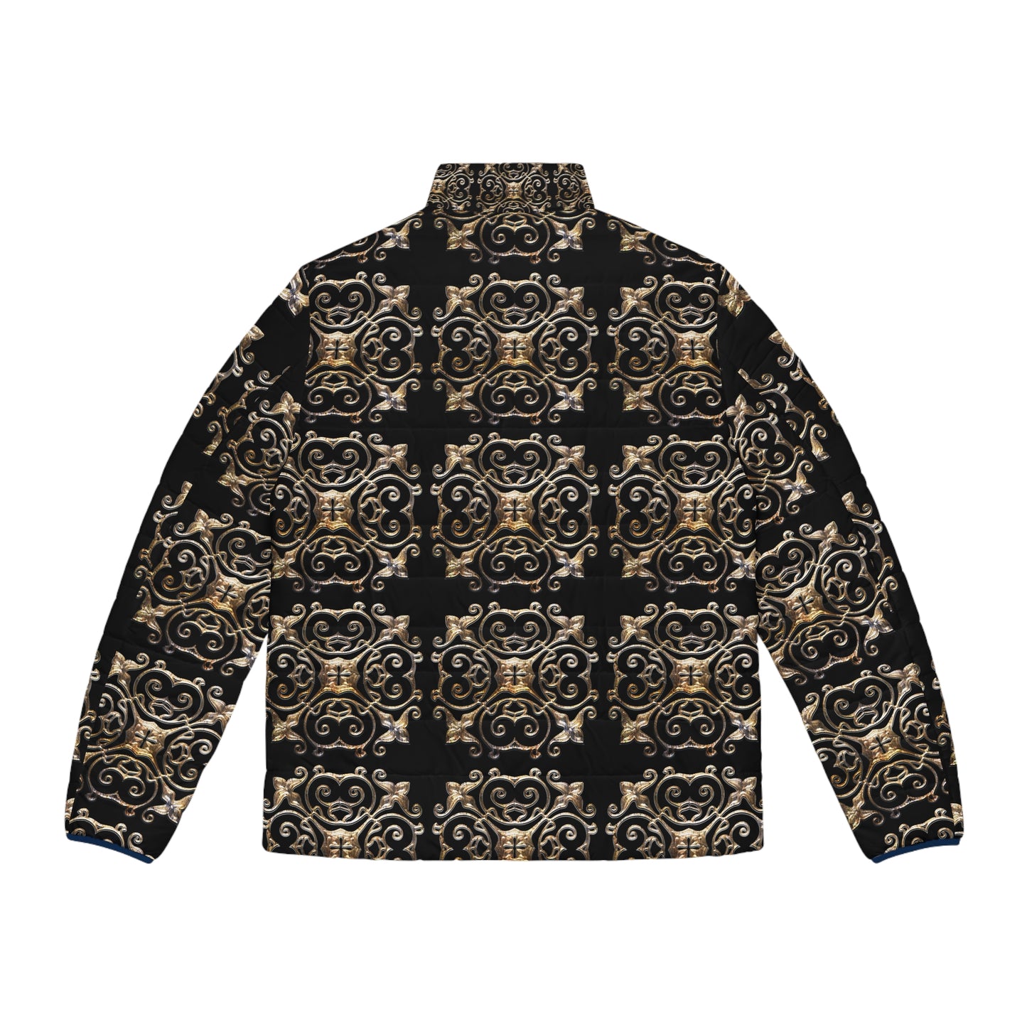 Black and Gold  Men's Puffer Jacket (AOP) (8507708047679)