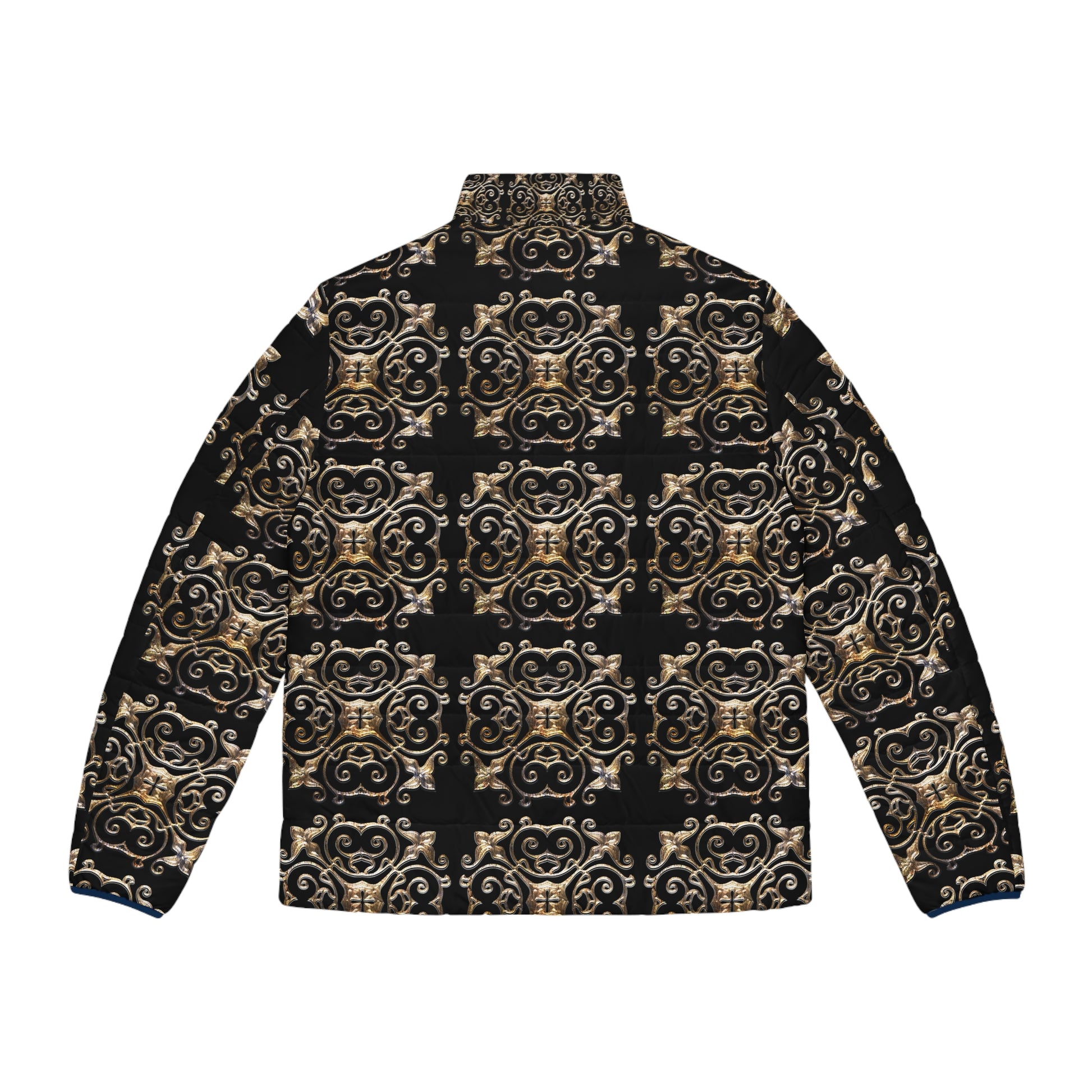 Black and Gold  Men's Puffer Jacket (AOP) (8507708047679)