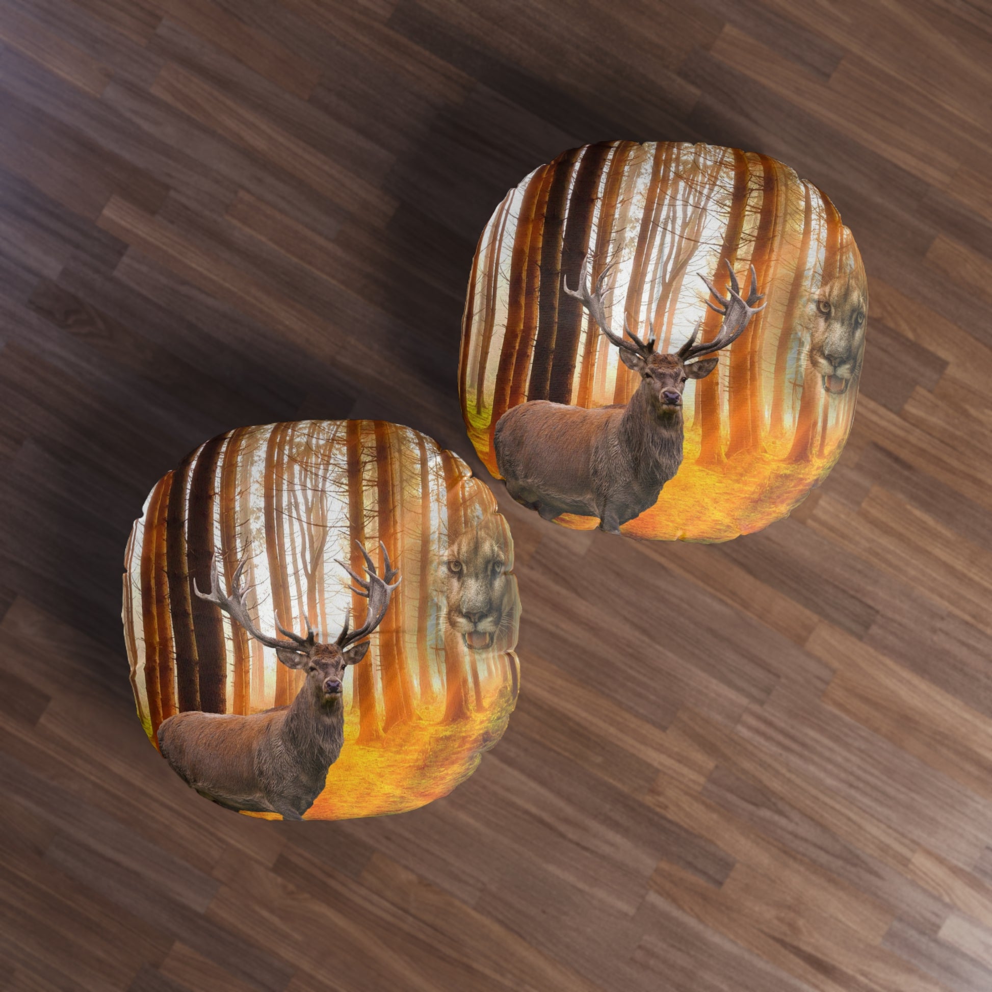 Elk and Cougar   Tufted Floor Pillow, Round (8543809503551)