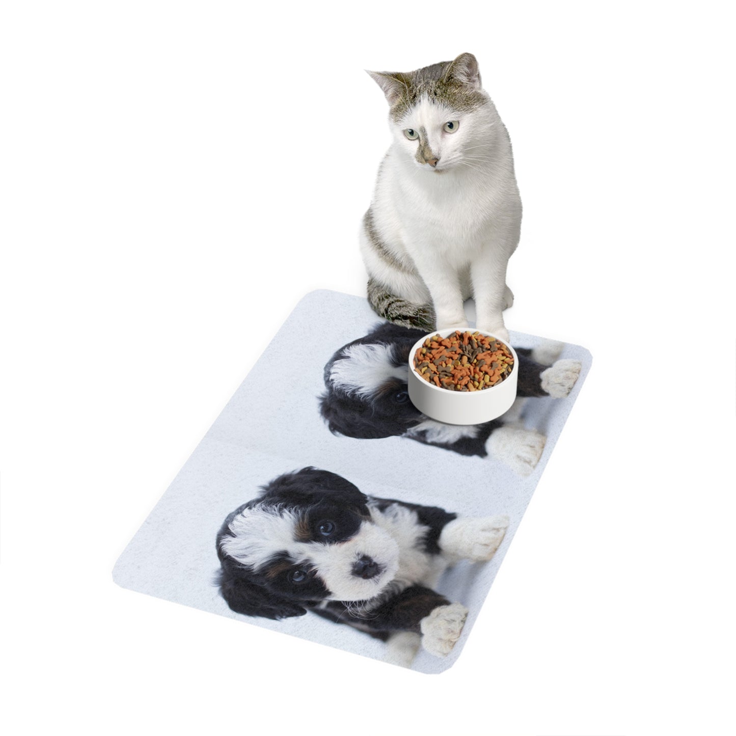 Pet Food Mat (12x18)  Black and white pup (8534815473983)