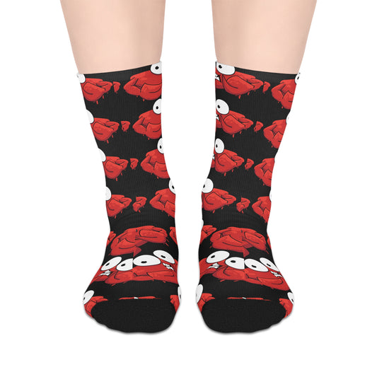Red crab on black  Mid-length Socks (8185593561407)
