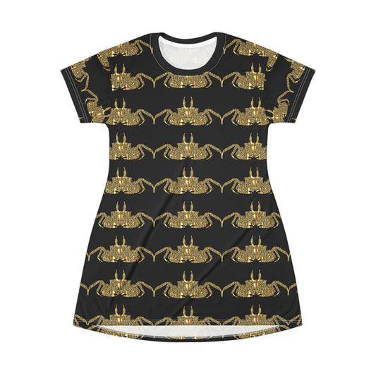Gold crab   All Over Print T-Shirt Dress (8540533719359)