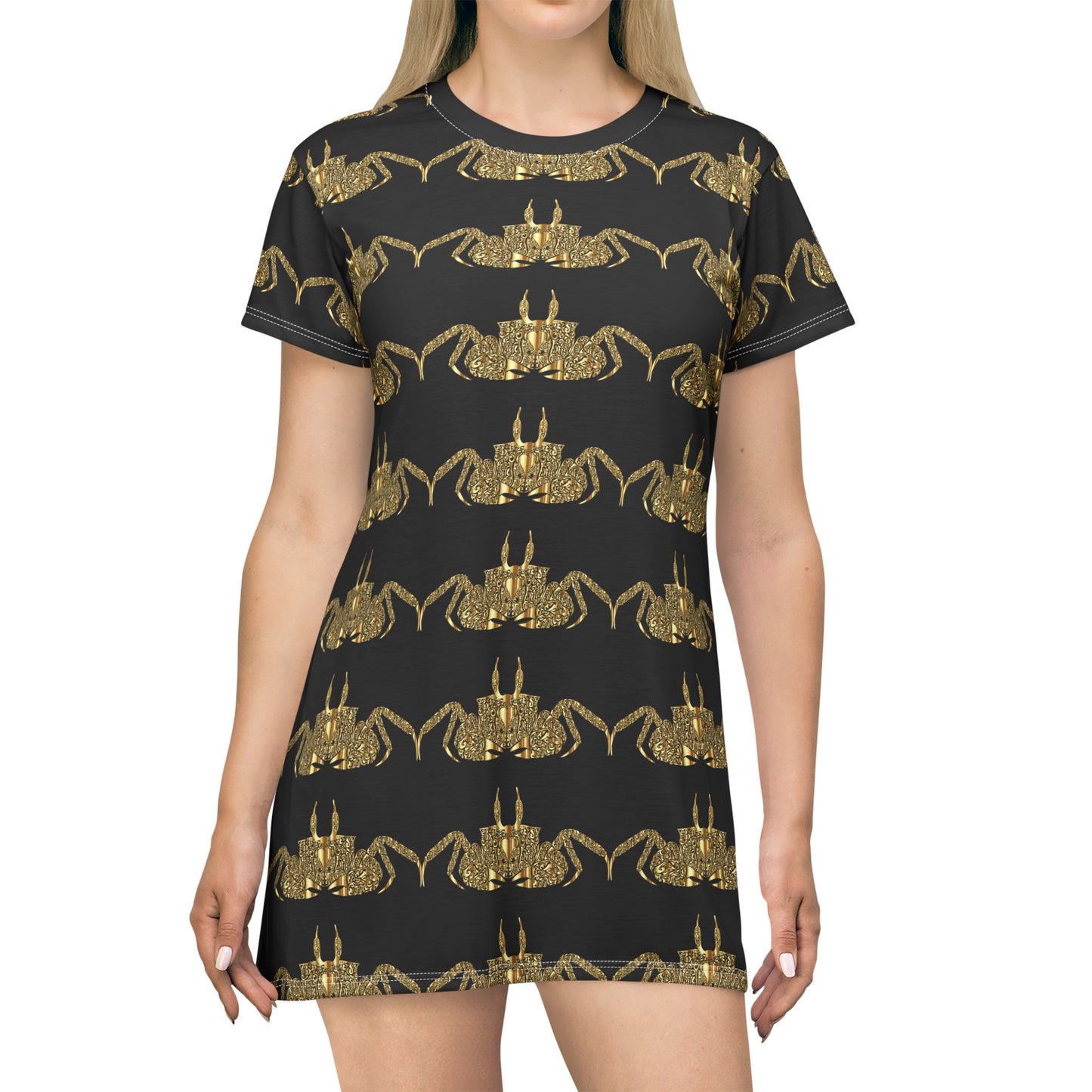 Gold crab   All Over Print T-Shirt Dress (8540533719359)
