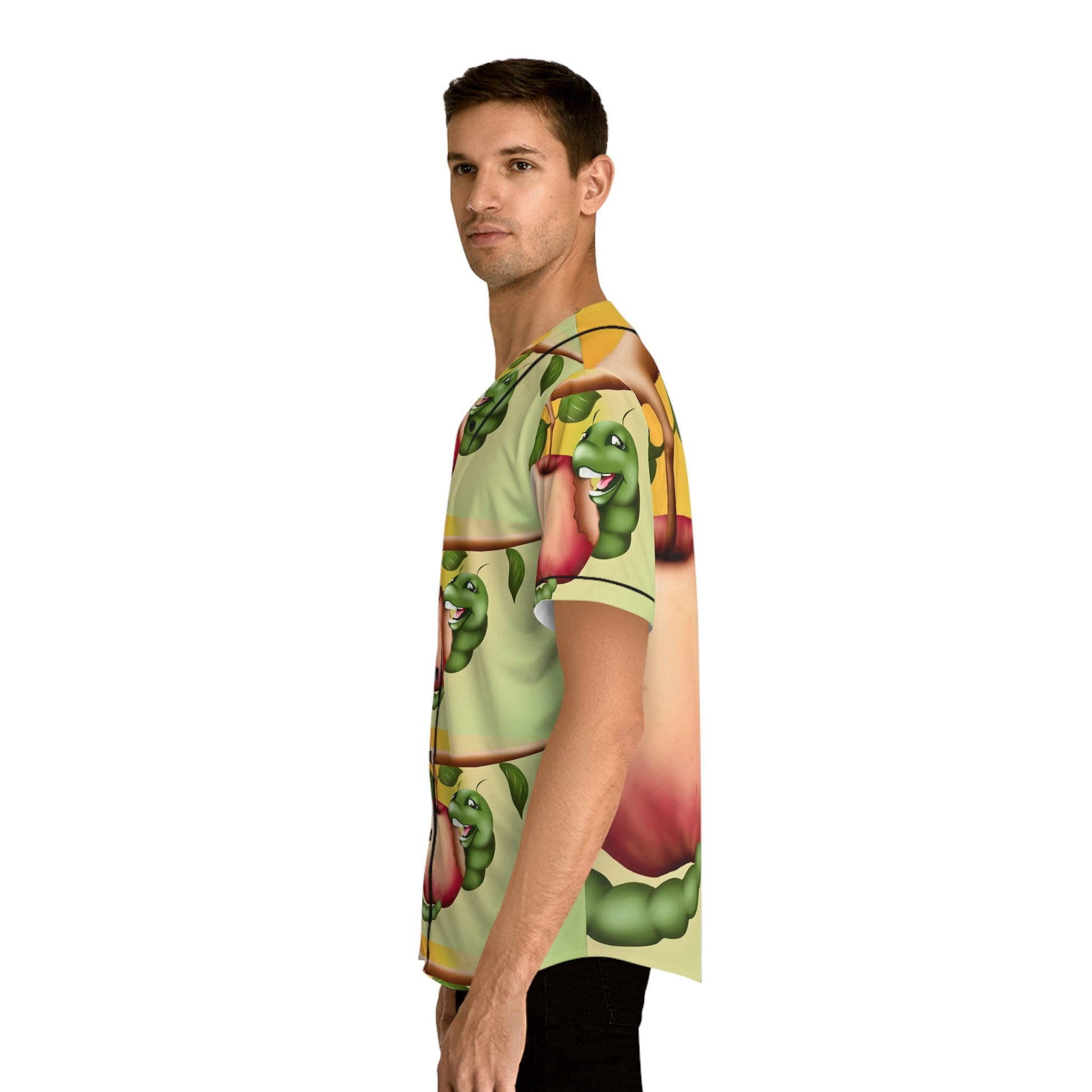 Worm and apple  Men's Baseball Jersey (AOP) (8540468937023)