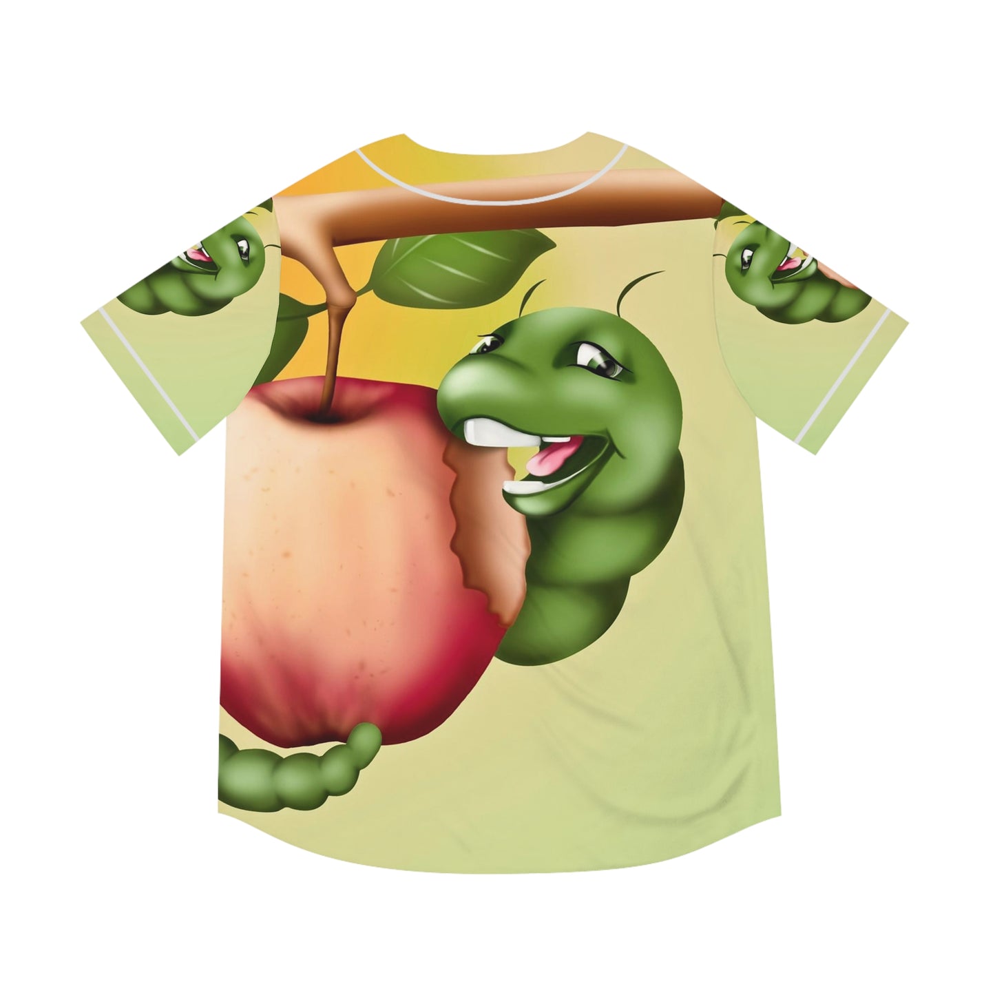Worm and apple  Men's Baseball Jersey (AOP) (8540468937023)