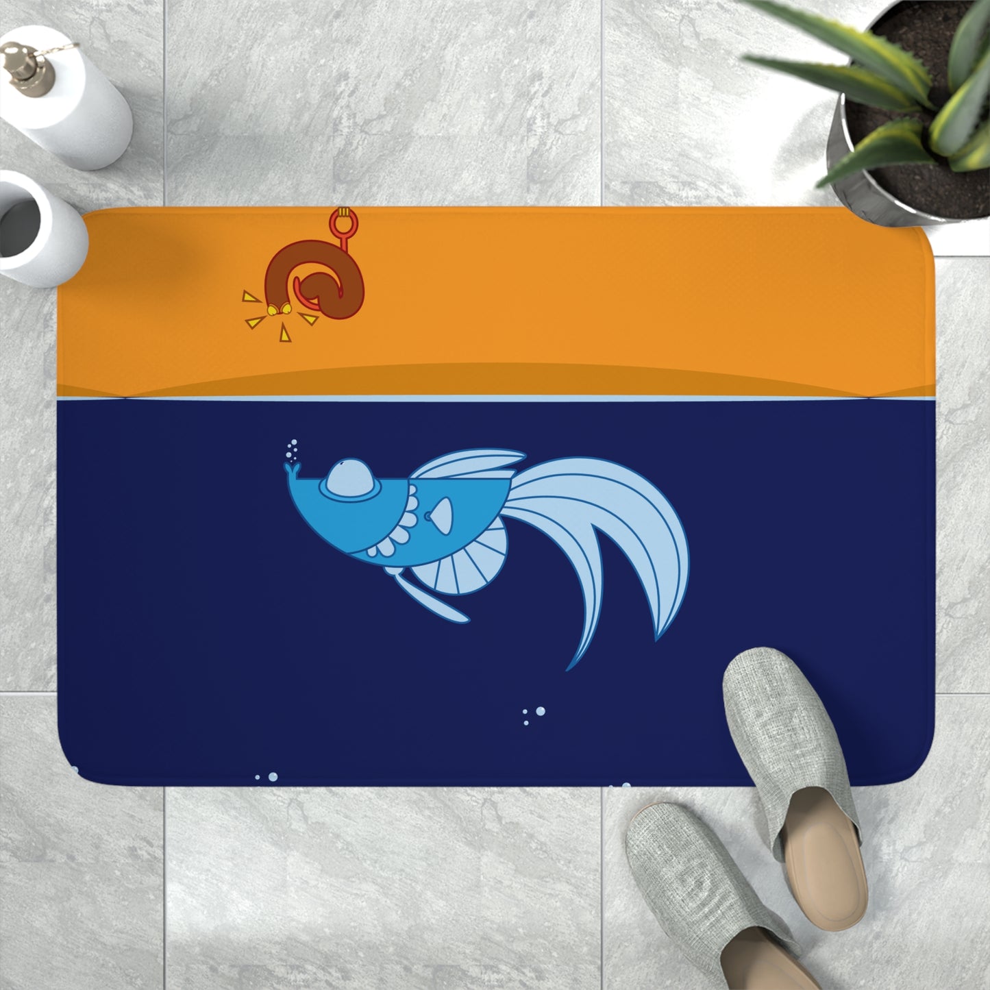 Fish and a hook     Memory Foam Bath Mat (8543738495295)