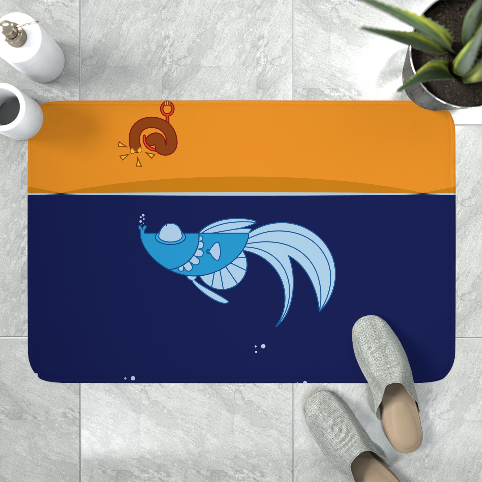 Fish and a hook     Memory Foam Bath Mat (8543738495295)