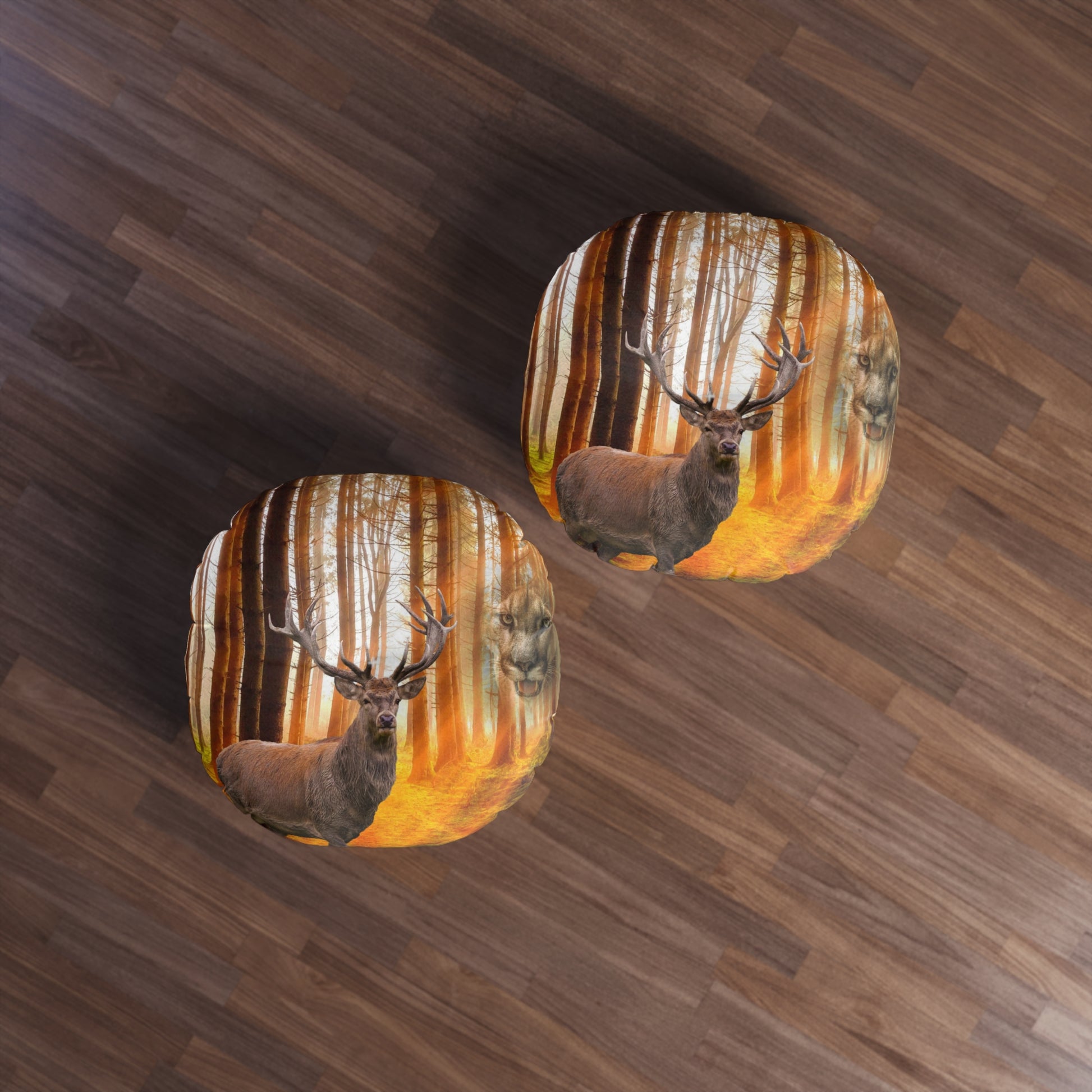 Elk and Cougar   Tufted Floor Pillow, Round (8543809503551)