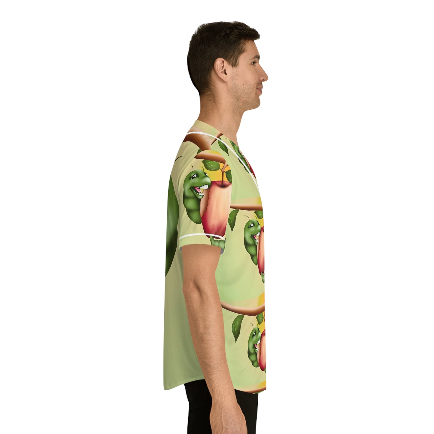Worm and apple  Men's Baseball Jersey (AOP) (8540468937023)