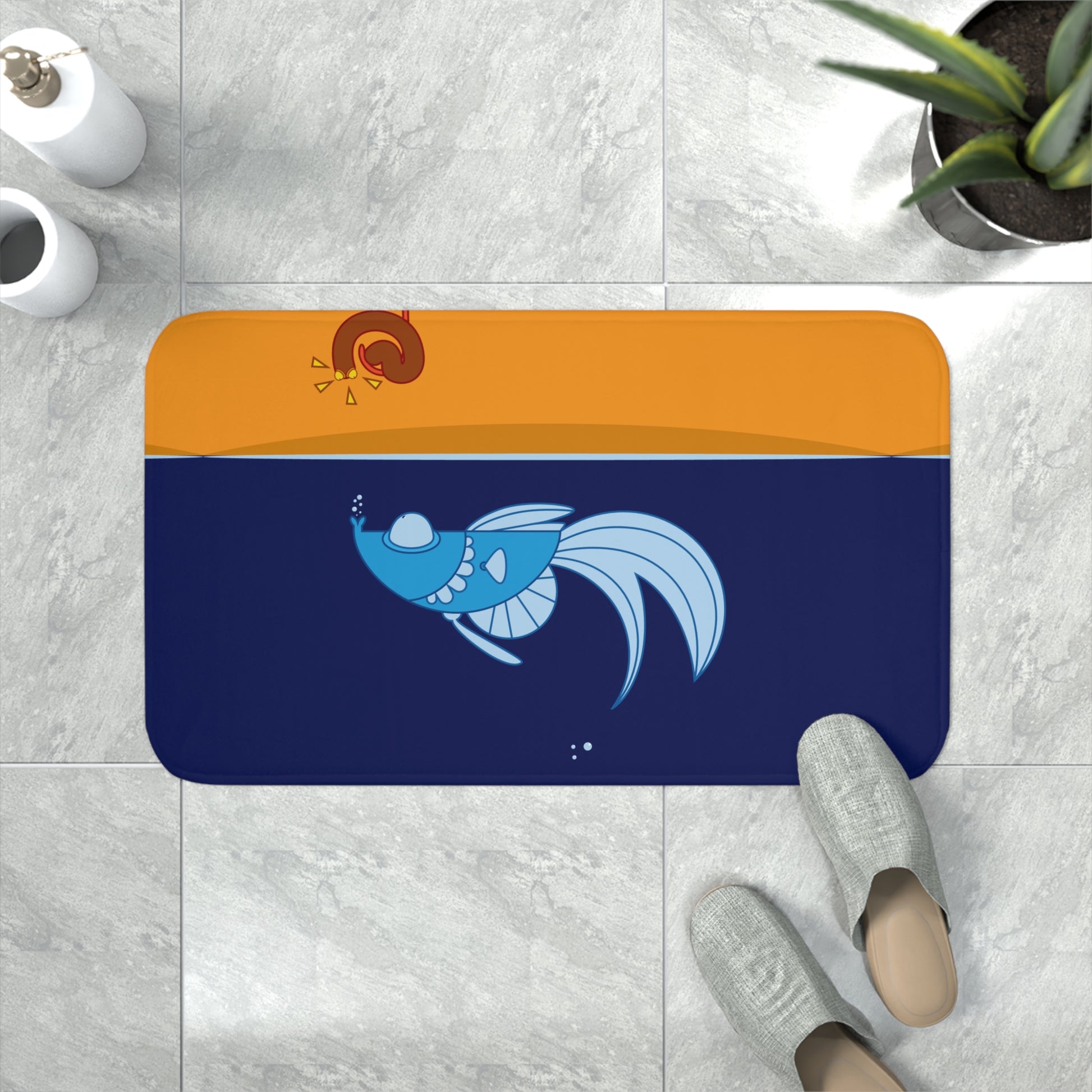 Fish and a hook     Memory Foam Bath Mat (8543738495295)