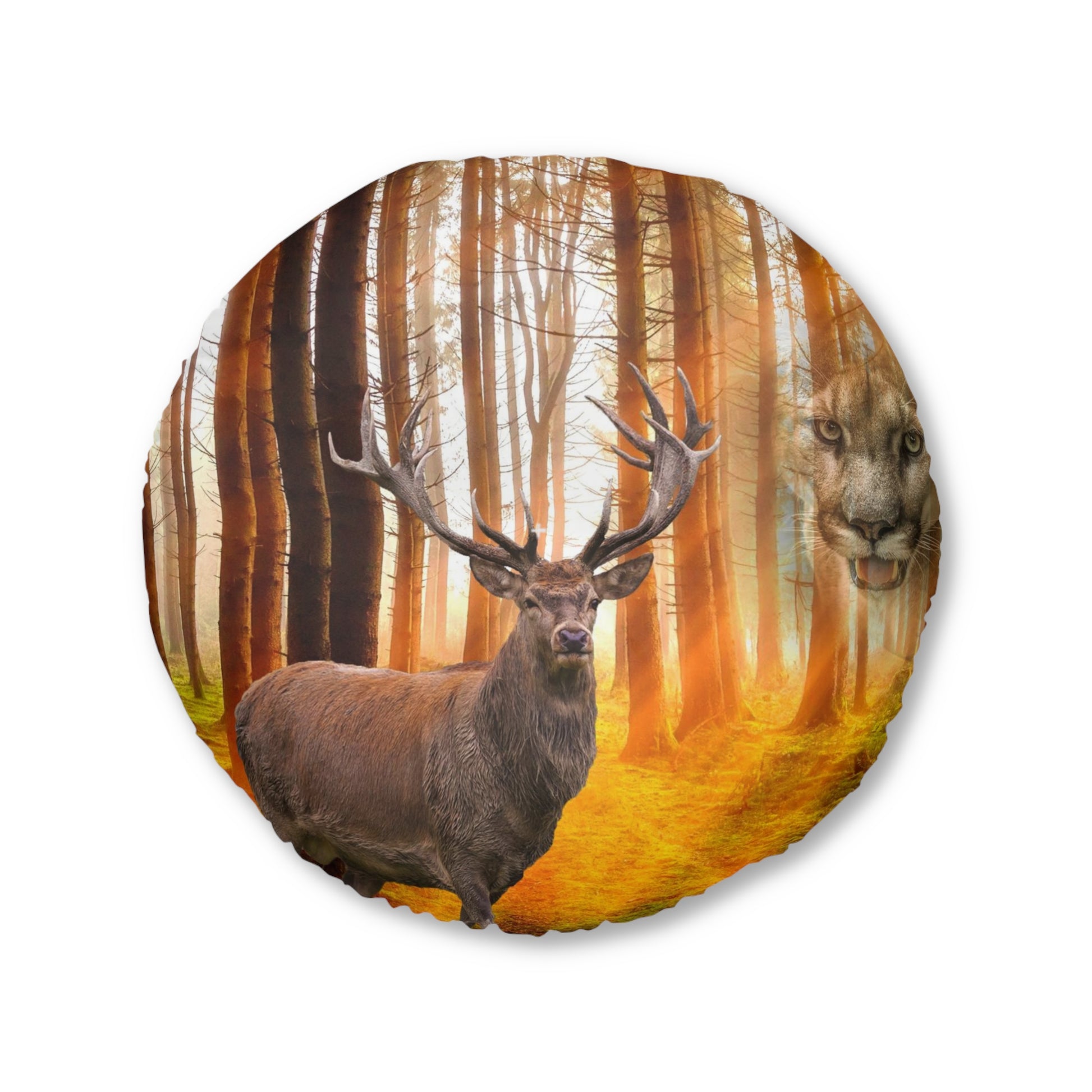 Elk and Cougar   Tufted Floor Pillow, Round (8543809503551)