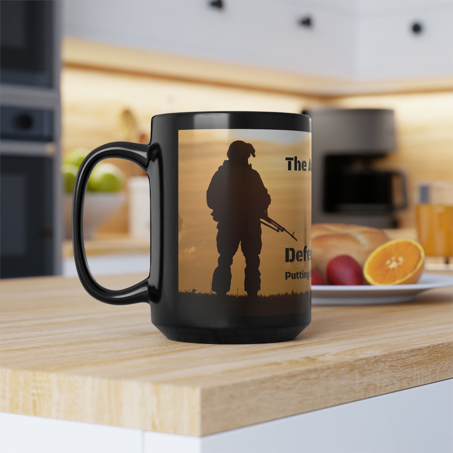 The American soldier    Defending America -Black Mug, 15oz (8215720427839)