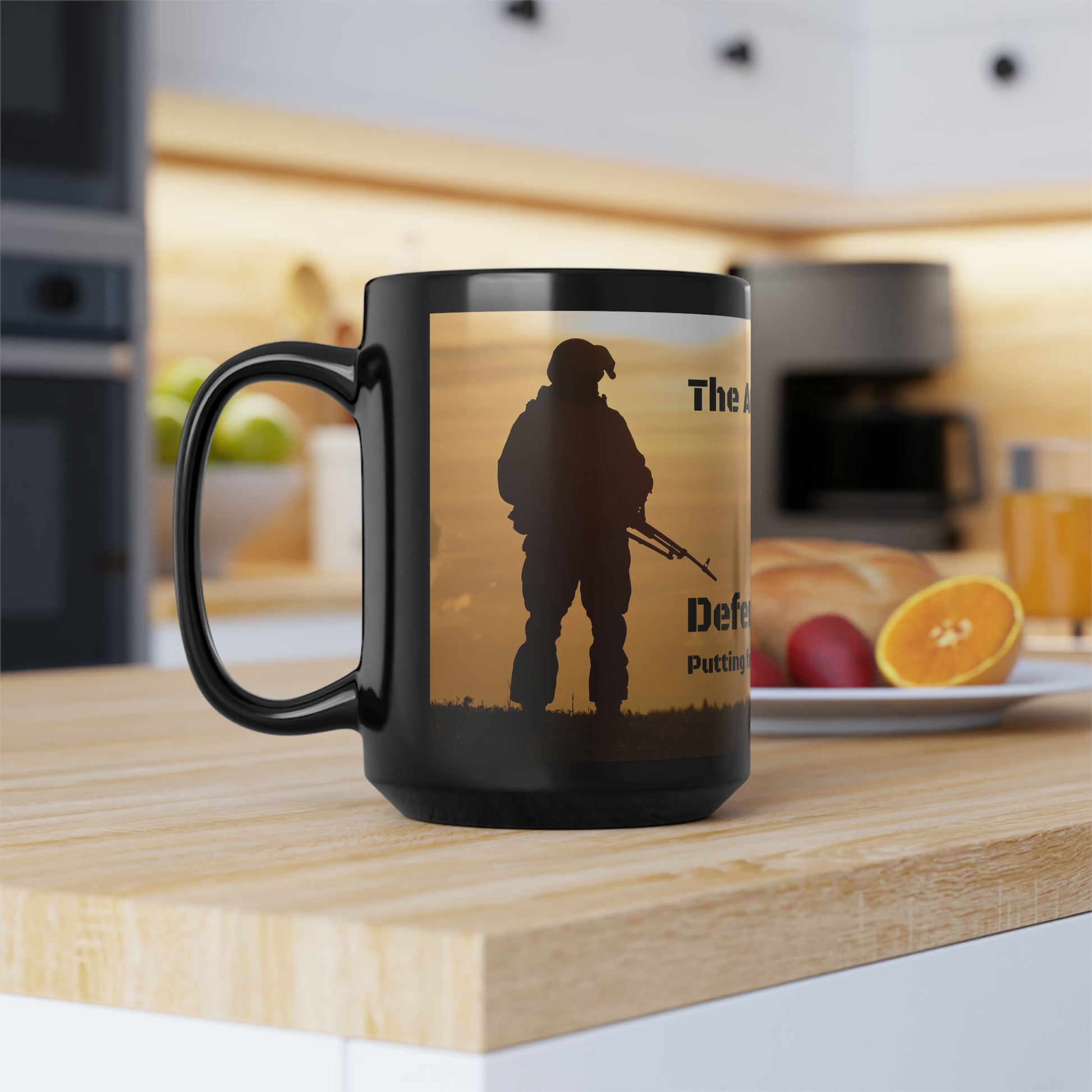 The American soldier    Defending America -Black Mug, 15oz (8215720427839)