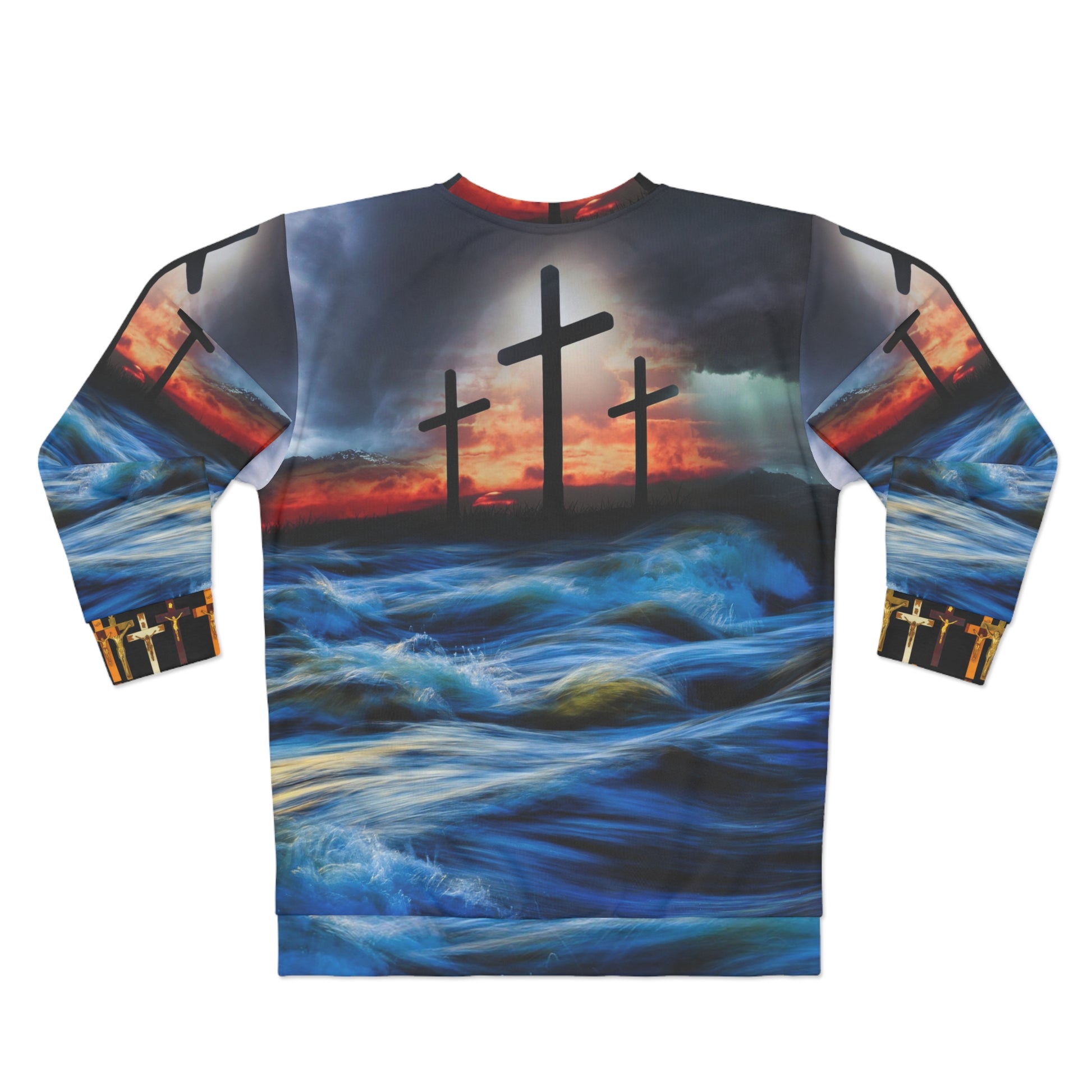 AOP Unisex Sweatshirt Jesus arms spread (8537713344831)