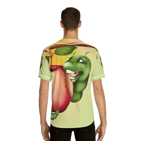 Worm and apple  Men's Baseball Jersey (AOP) (8540468937023)