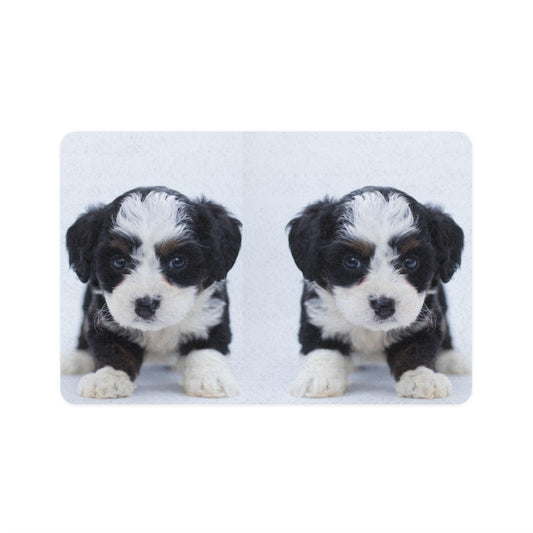 Pet Food Mat (12x18)  Black and white pup (8534815473983)