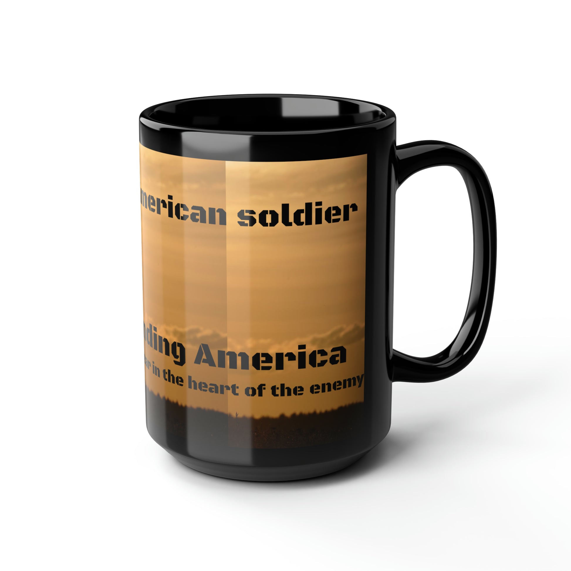 The American soldier    Defending America -Black Mug, 15oz (8215720427839)