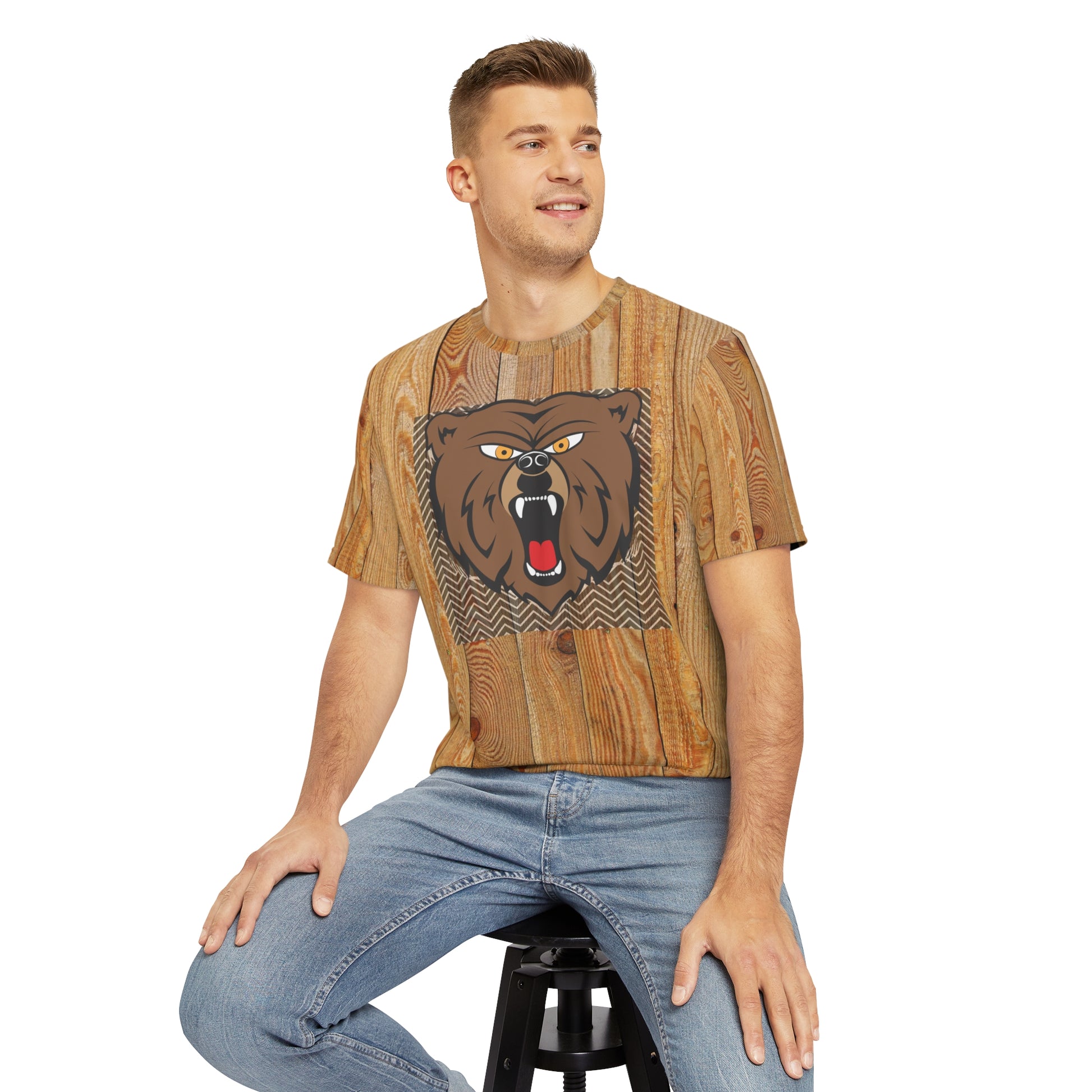 Bear and wood   Men's Polyester Tee (AOP) (8545407205695)