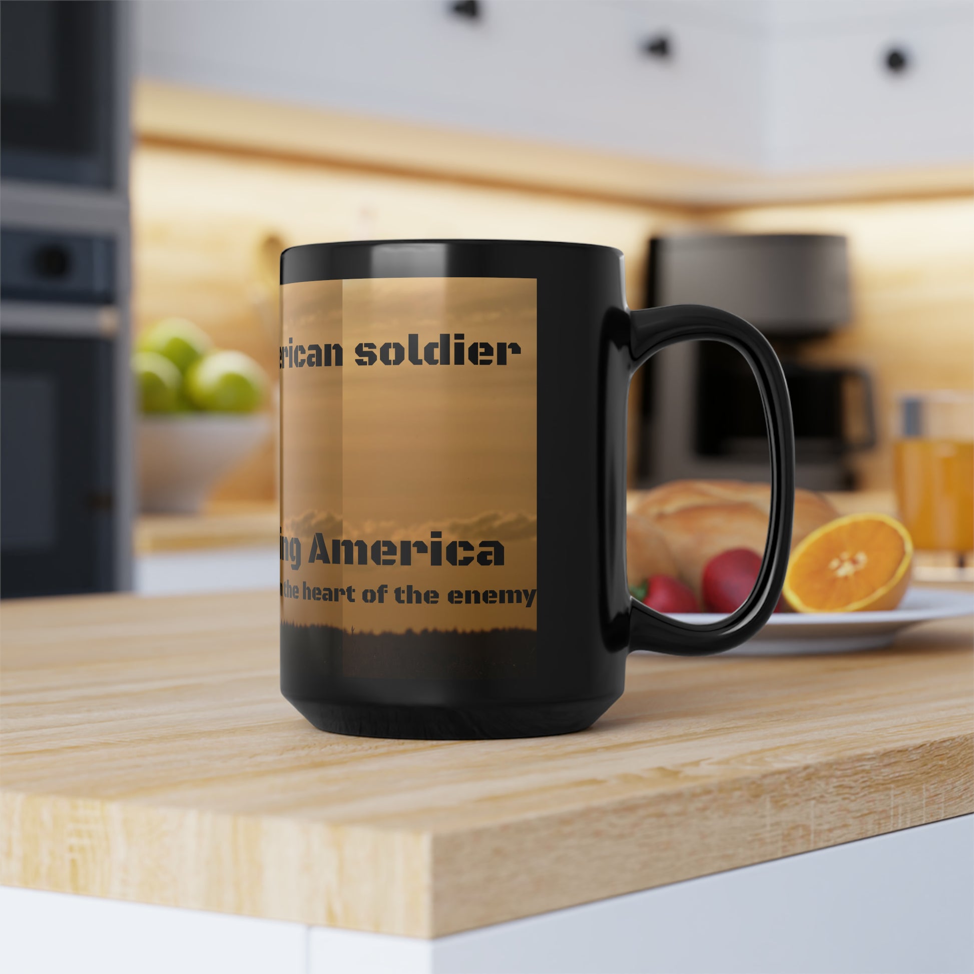The American soldier    Defending America -Black Mug, 15oz (8215720427839)