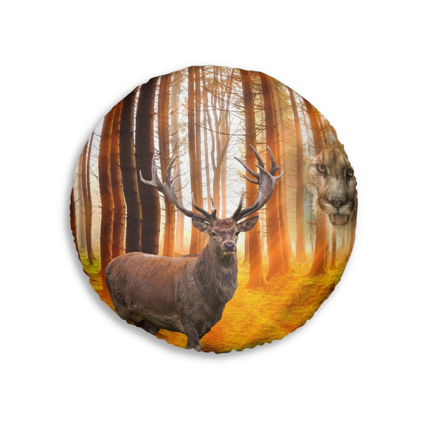 Elk and Cougar   Tufted Floor Pillow, Round (8543809503551)
