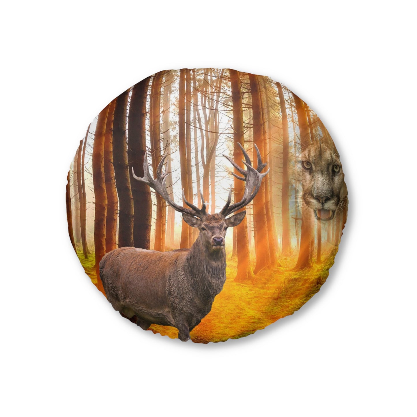 Elk and Cougar   Tufted Floor Pillow, Round (8543809503551)