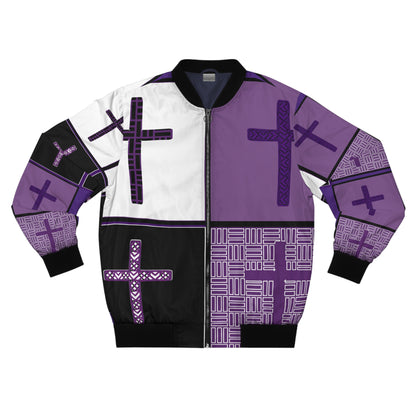 Men's Bomber Jacket (AOP) Purple Cross (8504116576575)