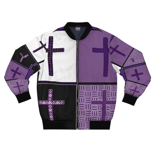 Men's Bomber Jacket (AOP) Purple Cross (8504116576575)