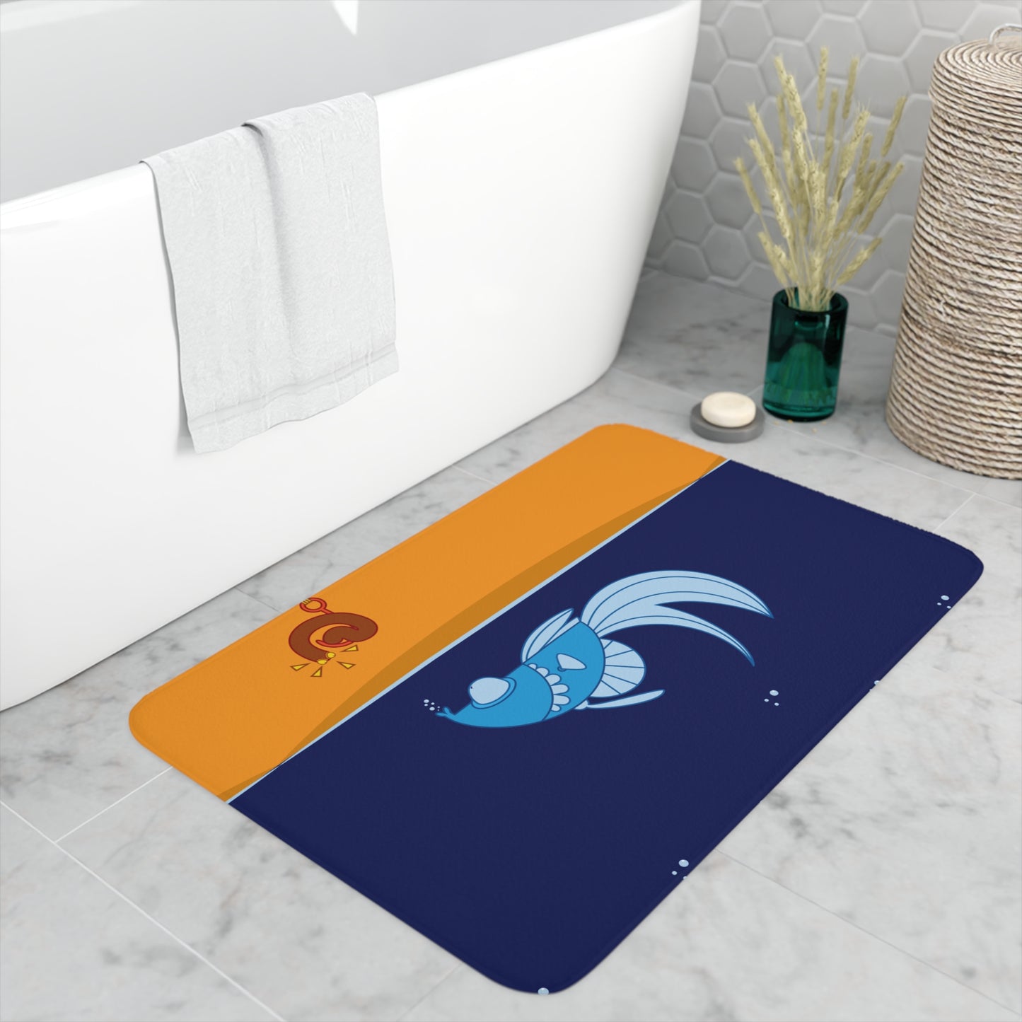 Fish and a hook     Memory Foam Bath Mat (8543738495295)