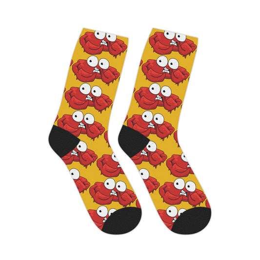 Red crab on yellow  -Mid-length Socks (8185591693631)